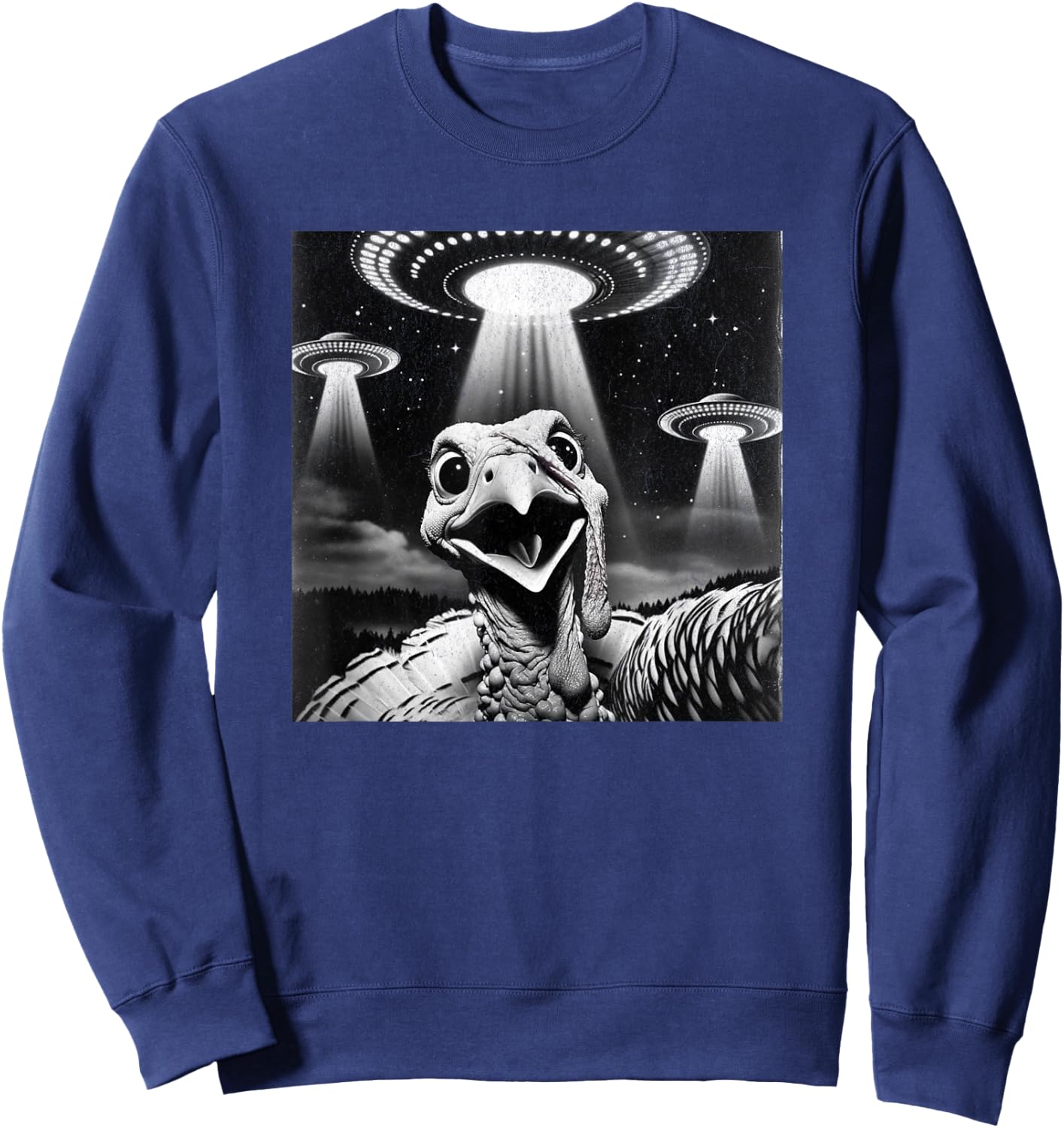 Invasion Funny Thanksgiving Meme Alien Turkey UFO Selfie Sweatshirt - Sweatshirt | Navy