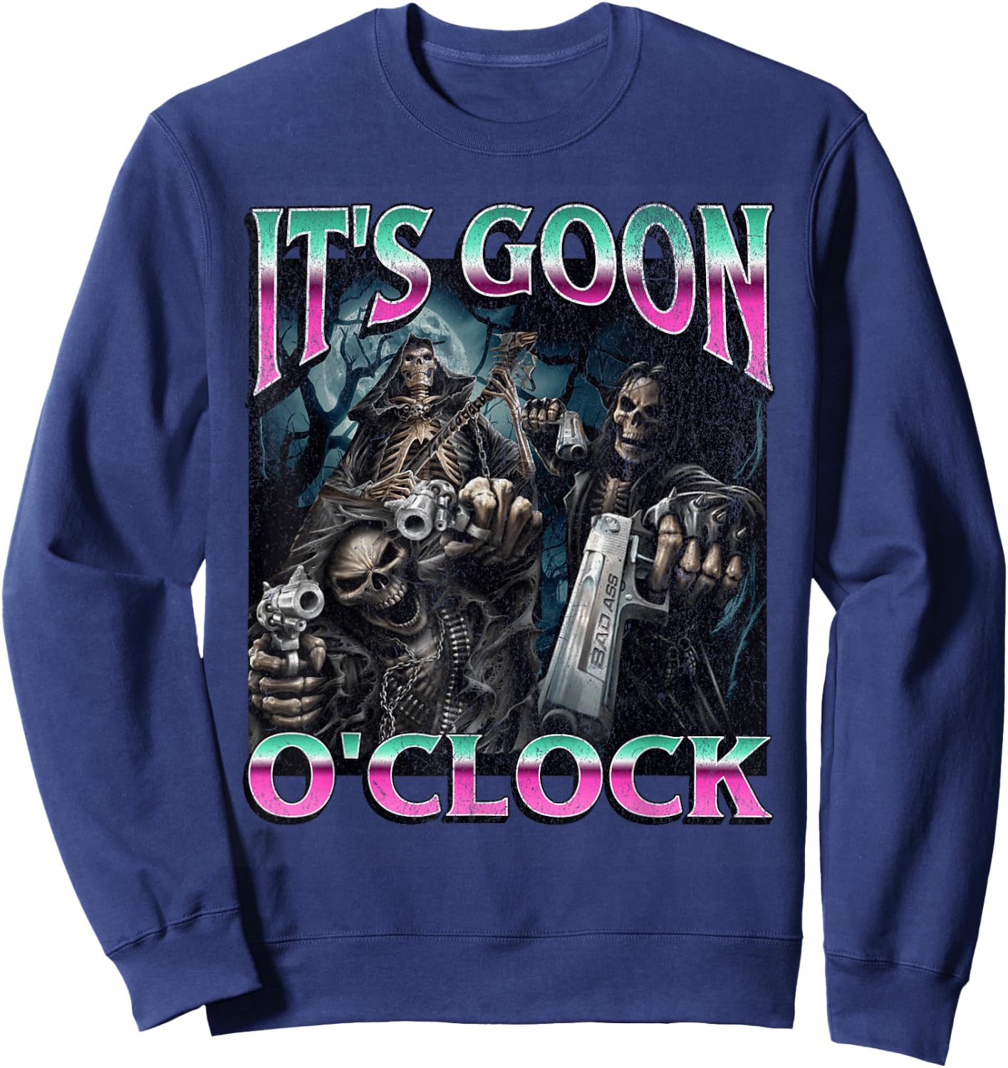 Gooning O'Clock Meme Skeleton Funny Sweatshirt - Sweatshirt | Navy