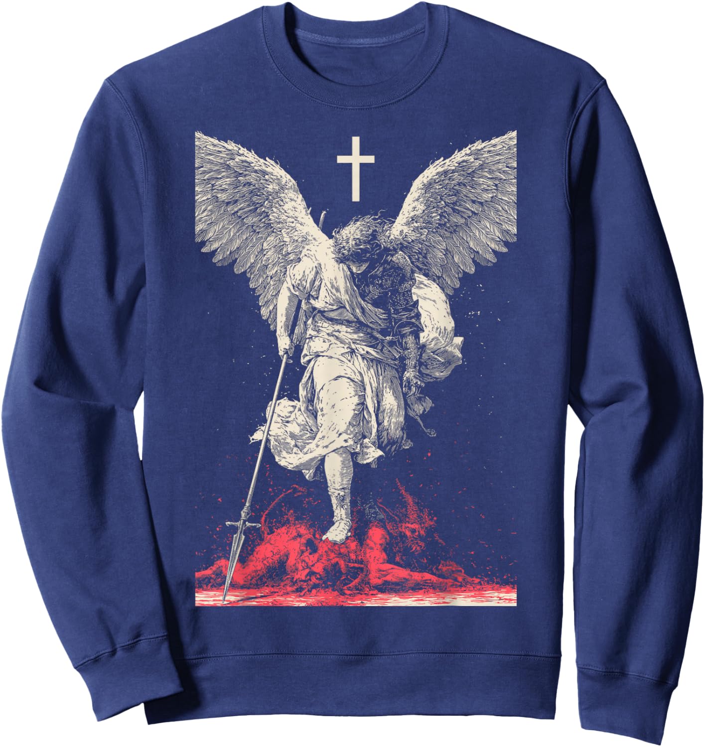 Saint Michael Archangel Urban Streetwear Heavy Metal Y2K Sweatshirt - Sweatshirt | Navy