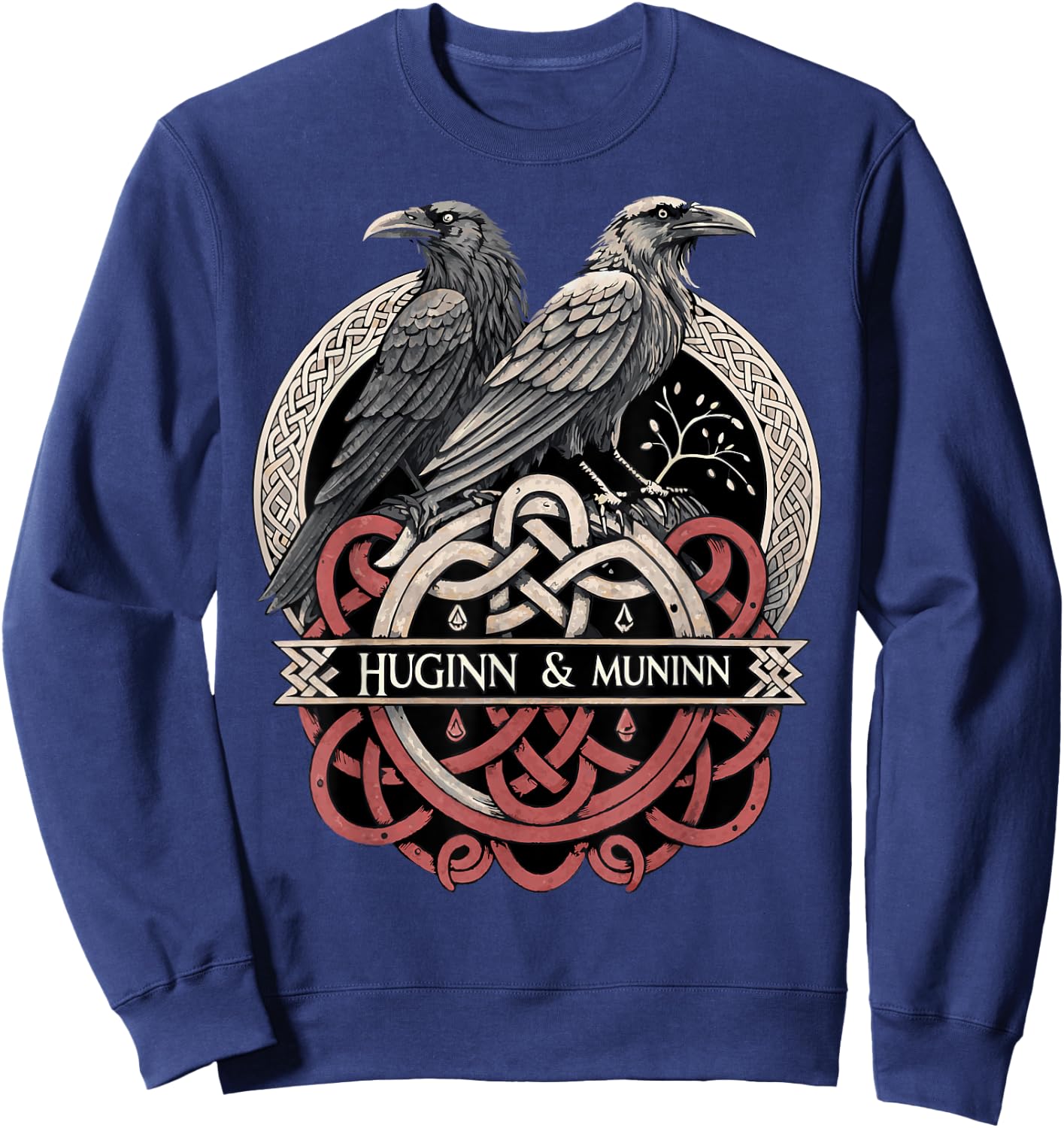 Viking Knotwork - Odin’s Eyes Huginn & Muninn Sweatshirt - Sweatshirt | Navy