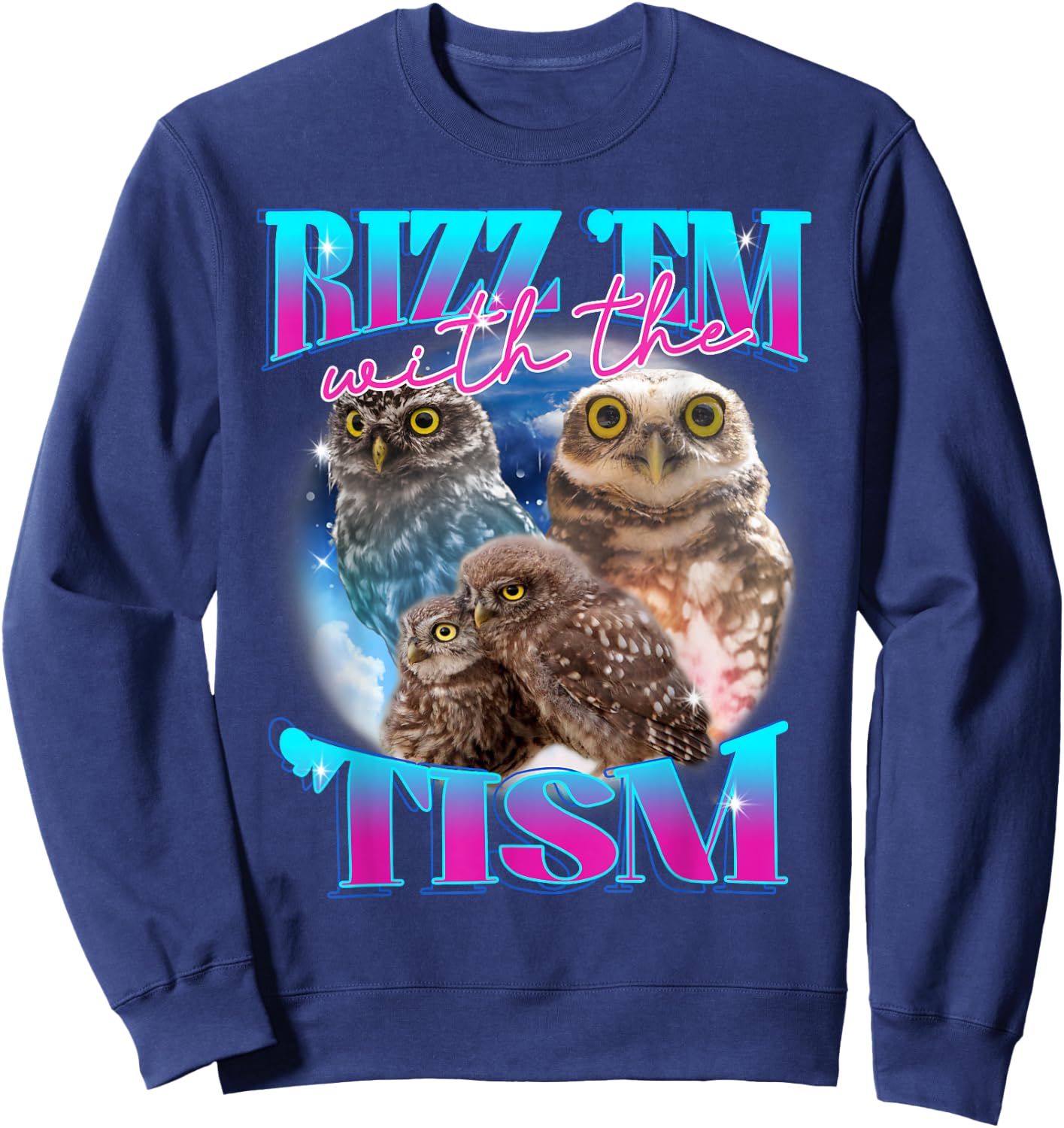 Rizz 'em With The 'tism Autism Awareness Puzzle Funny Owl Sweatshirt - Sweatshirt | Navy
