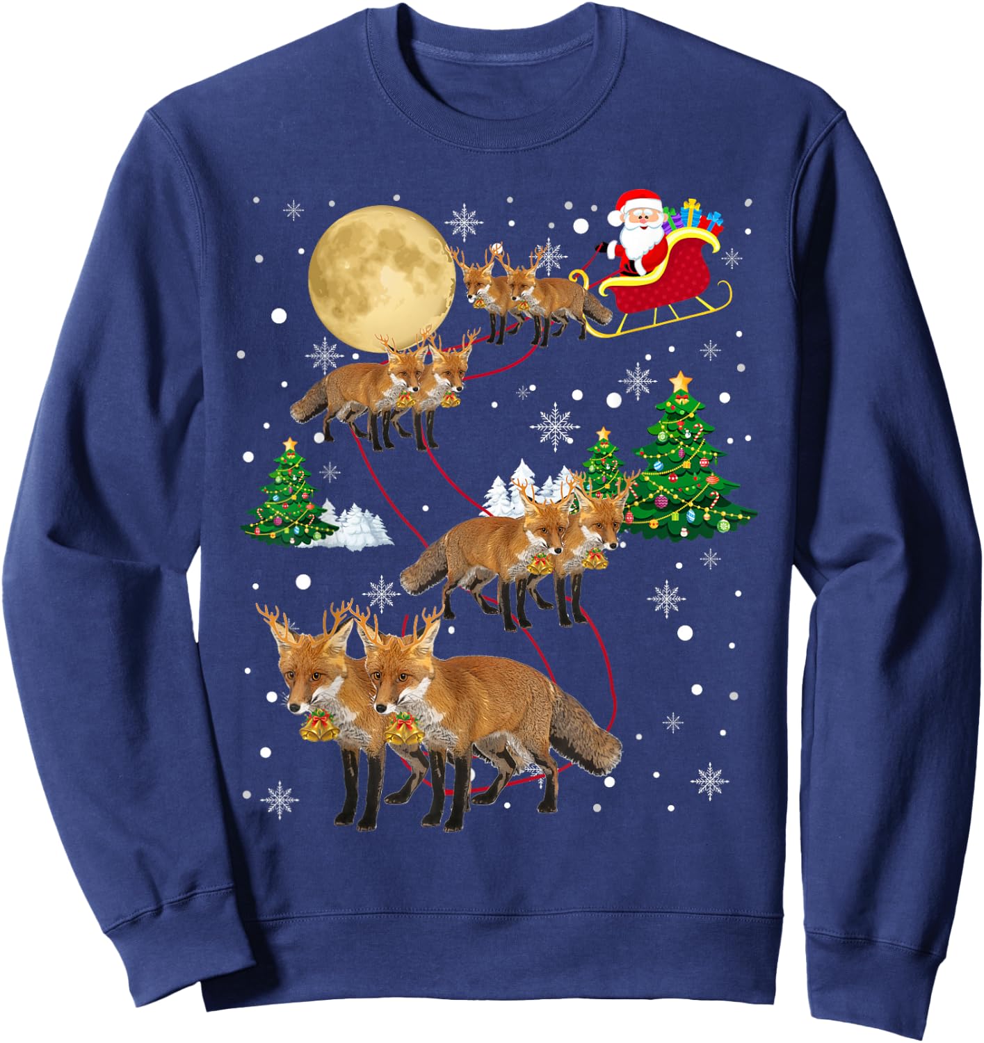 Fox Tree Christmas Sweater Xmas Pet Animal Lover Gifts Sweatshirt - Sweatshirt | Navy