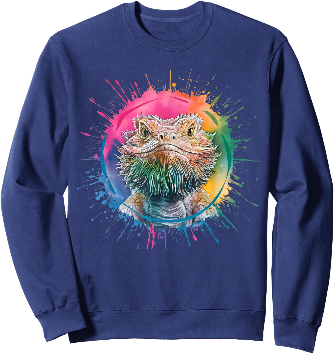 Bearded Dragon Men Woman Colorful Watercolor Bearded Dragon Sweatshirt - Sweatshirt | Navy