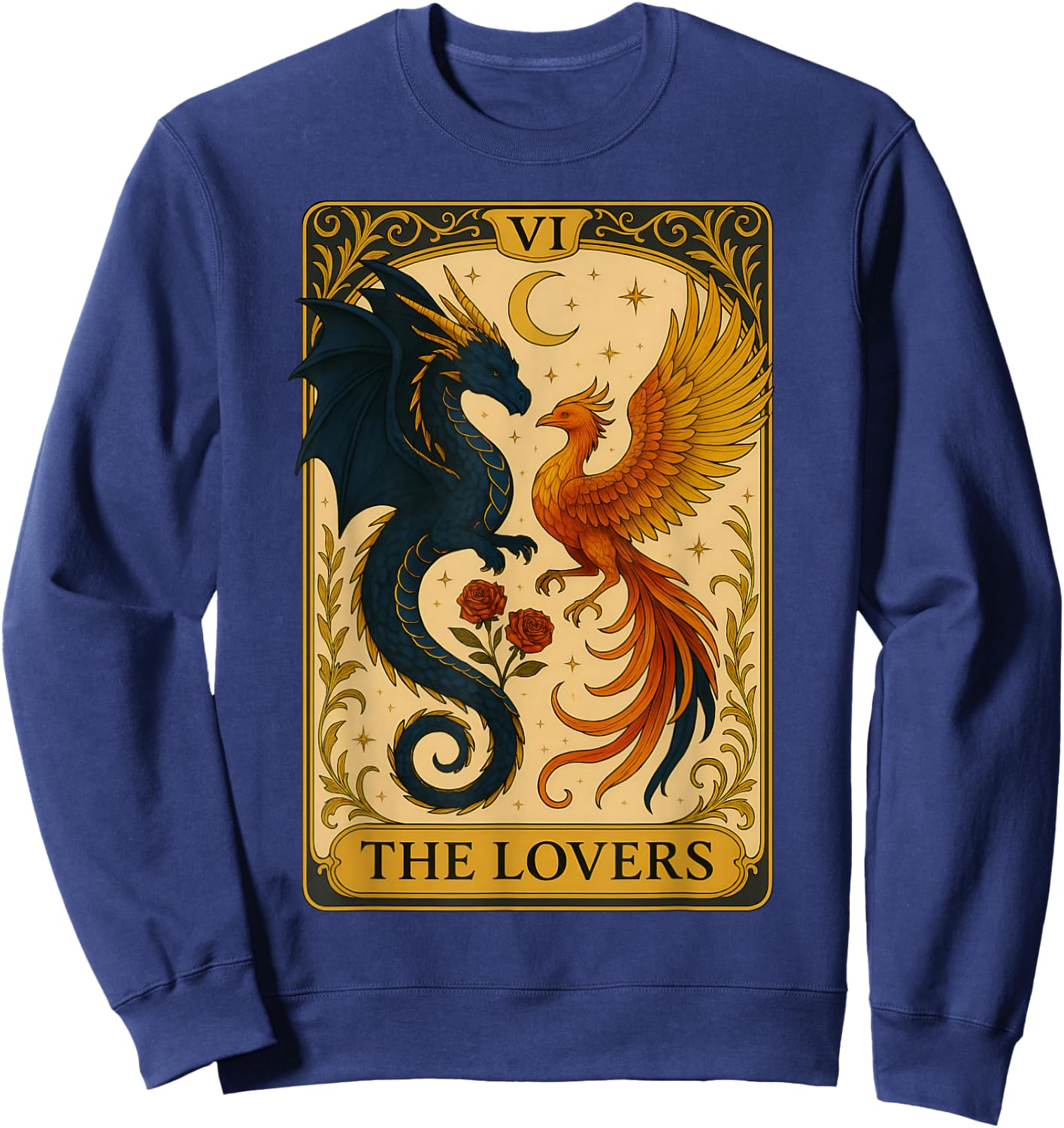 The Lovers Vintage Tarot Card Phoenix Dragon Fantasy Lover Sweatshirt - Sweatshirt | Navy