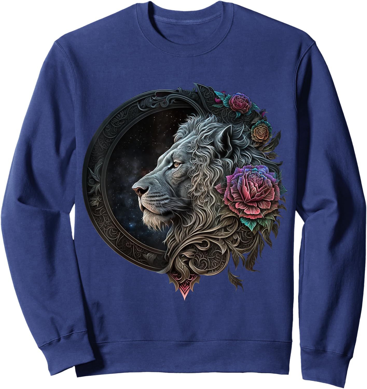 Löwe Mandala Blumen Kunst Raum Tier Zoo Löwe Sweatshirt - Sweatshirt | Navy