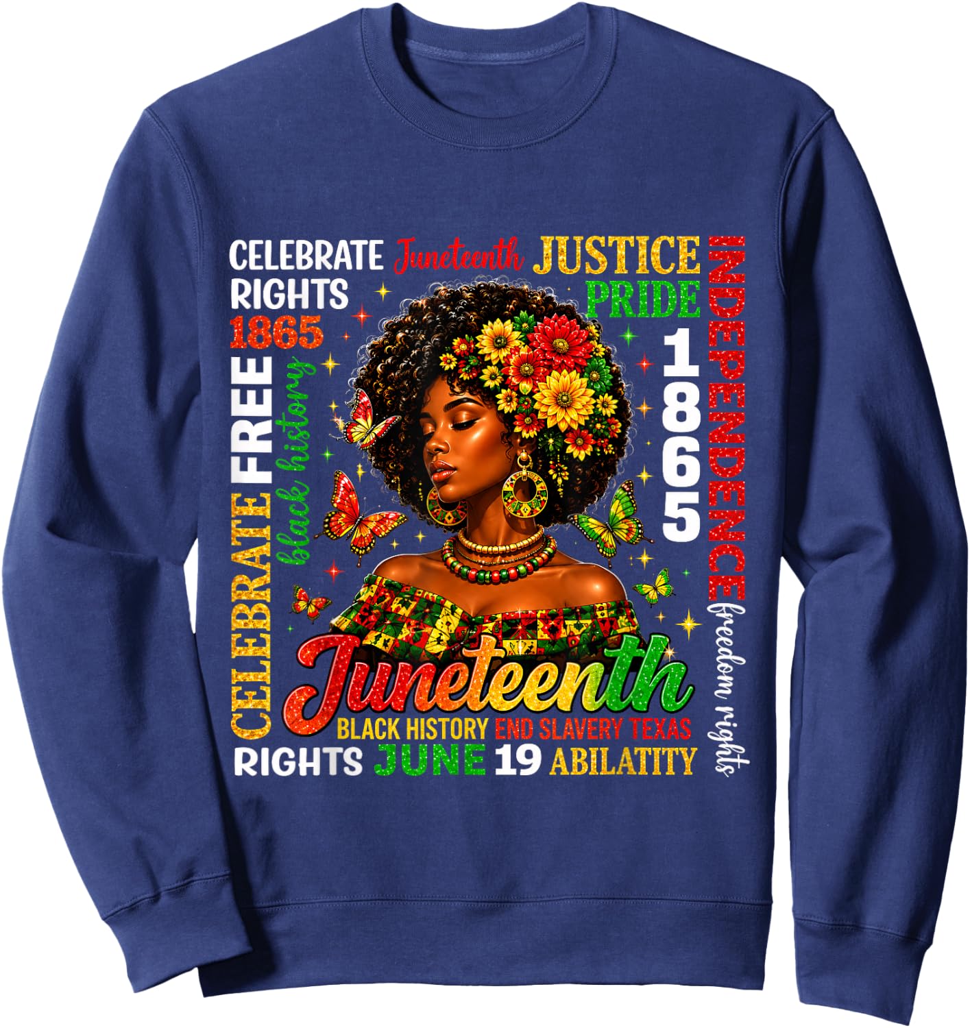 Juneteenth Freedom Black History Afro Woman Sweatshirt - Sweatshirt | Navy