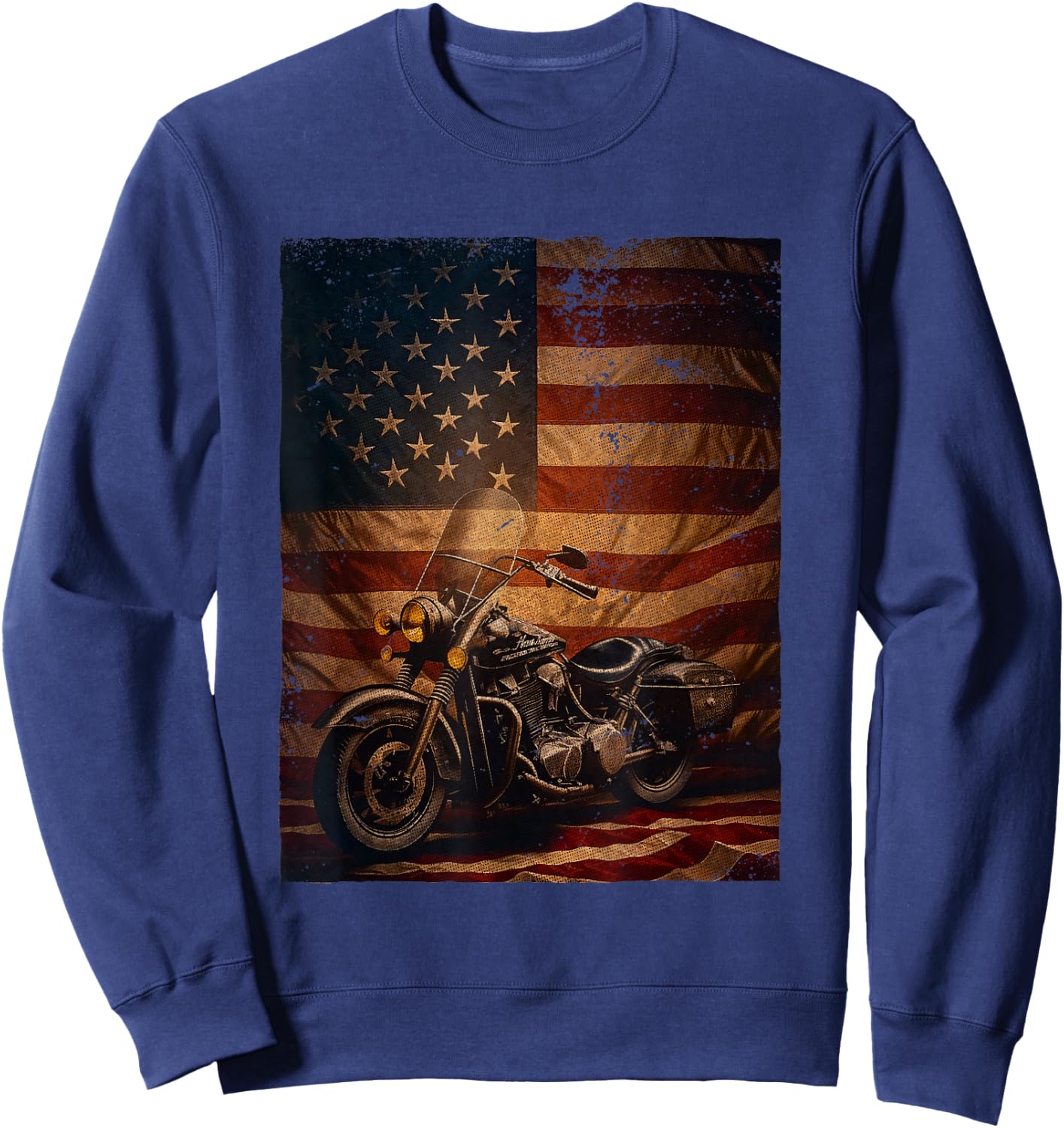 Motorcycle Adventure American Flag Motor Bike Sweatshirt - Sweatshirt | Navy