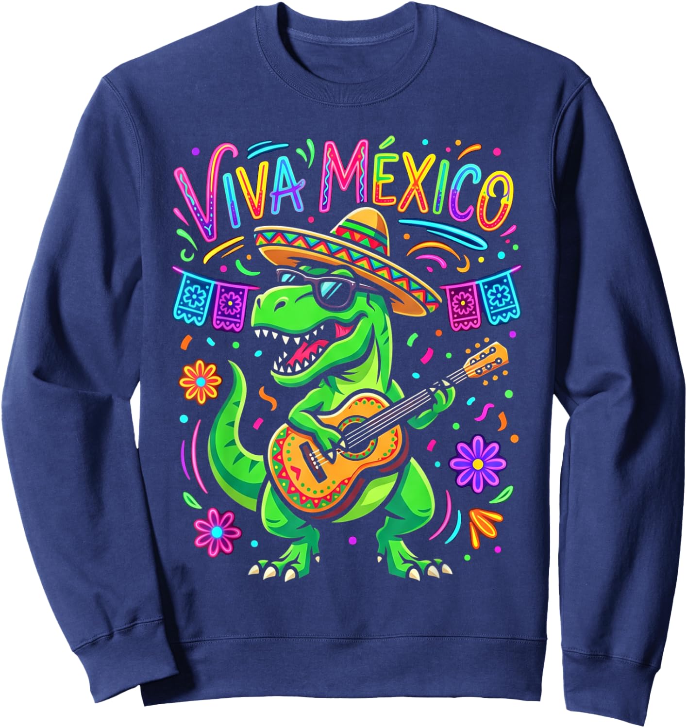 Viva Mexico Boy Dinosaur Mexican Independence Day Kids Sweatshirt - Sweatshirt | Navy