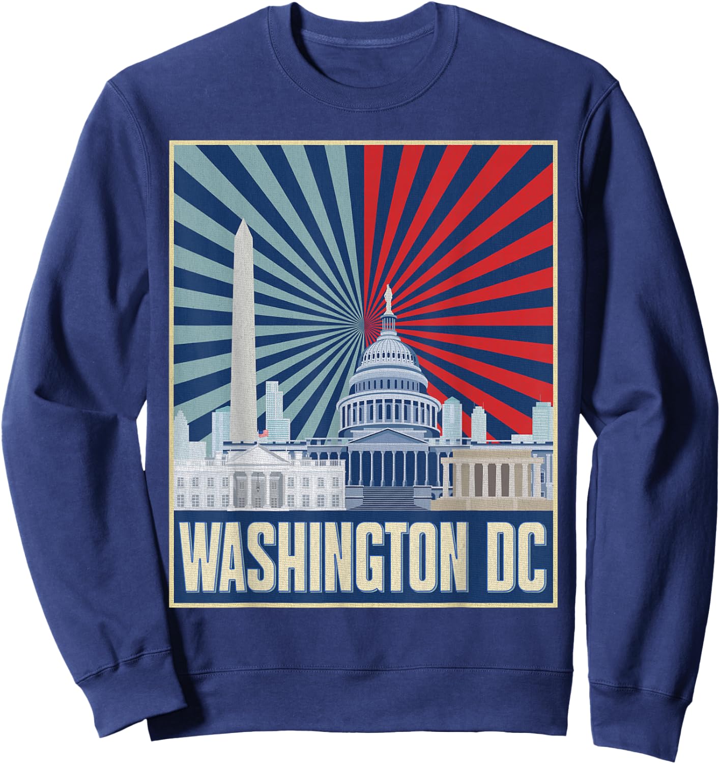 Retro Capitol Hill Washington DC American Flag 4th Of July Sweatshirt - Sweatshirt | Navy