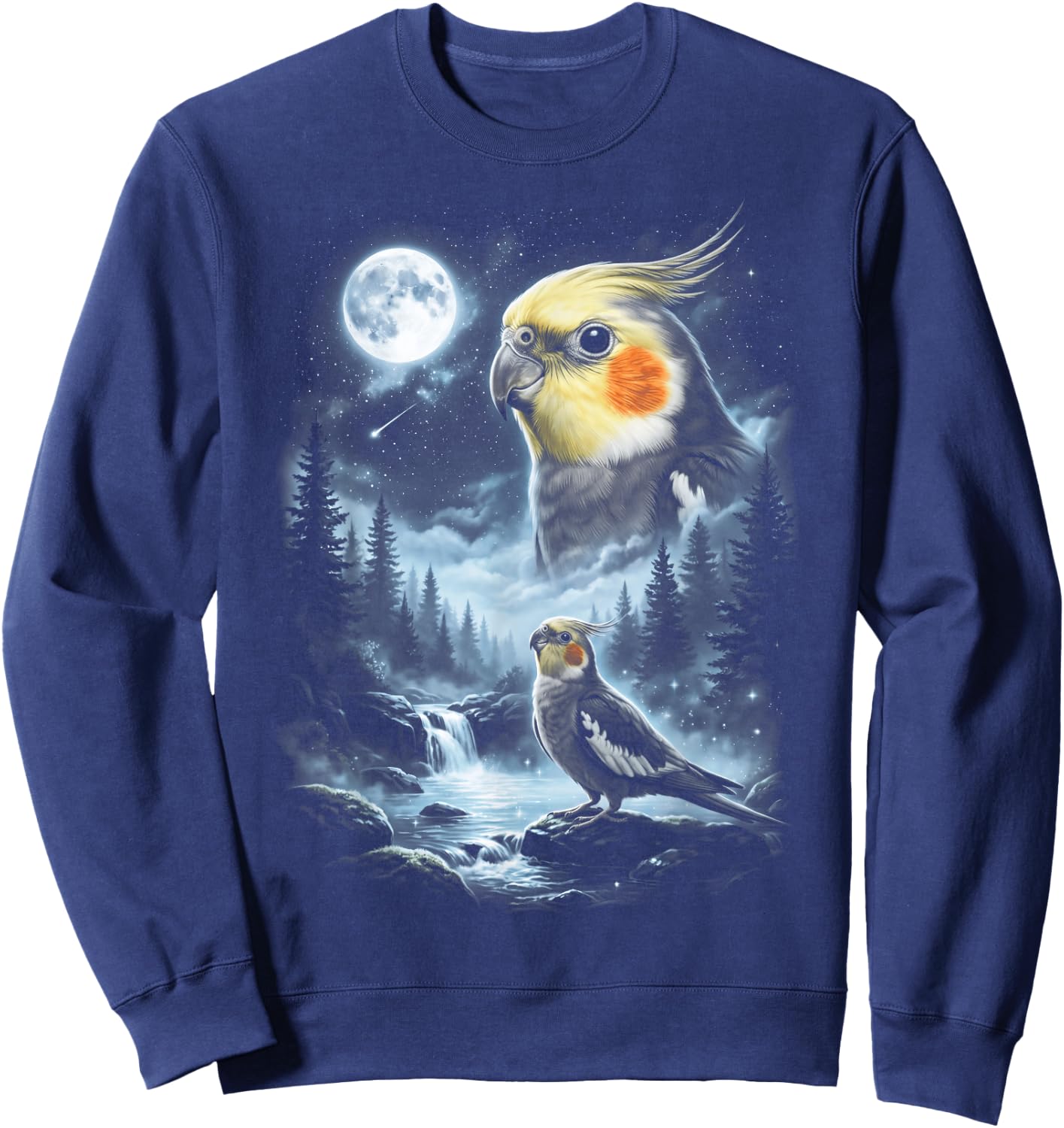 Cockatiel Howling at Moon 90's Retro Parrot Sweatshirt - Sweatshirt | Navy