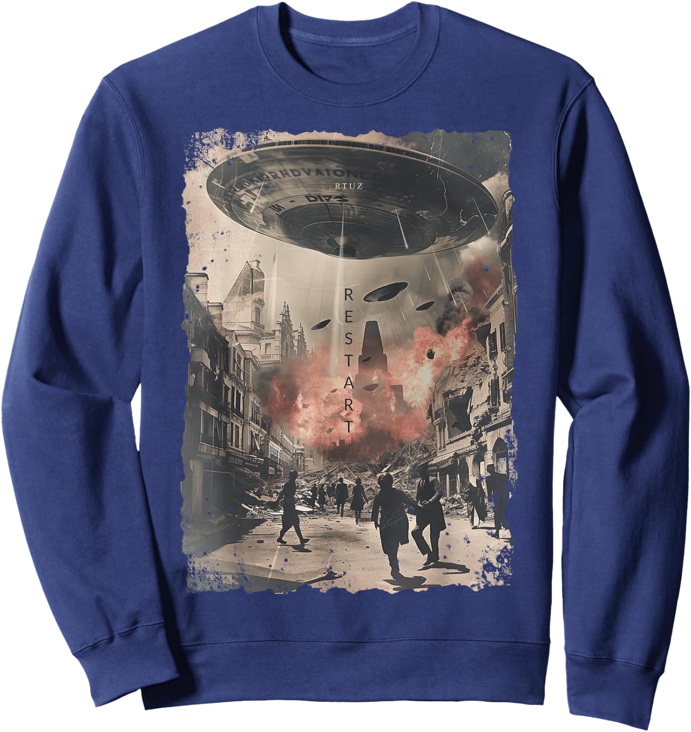Vintage UFO/UAP Invasion Alien War Armageddon UFO Sweatshirt - Sweatshirt | Navy