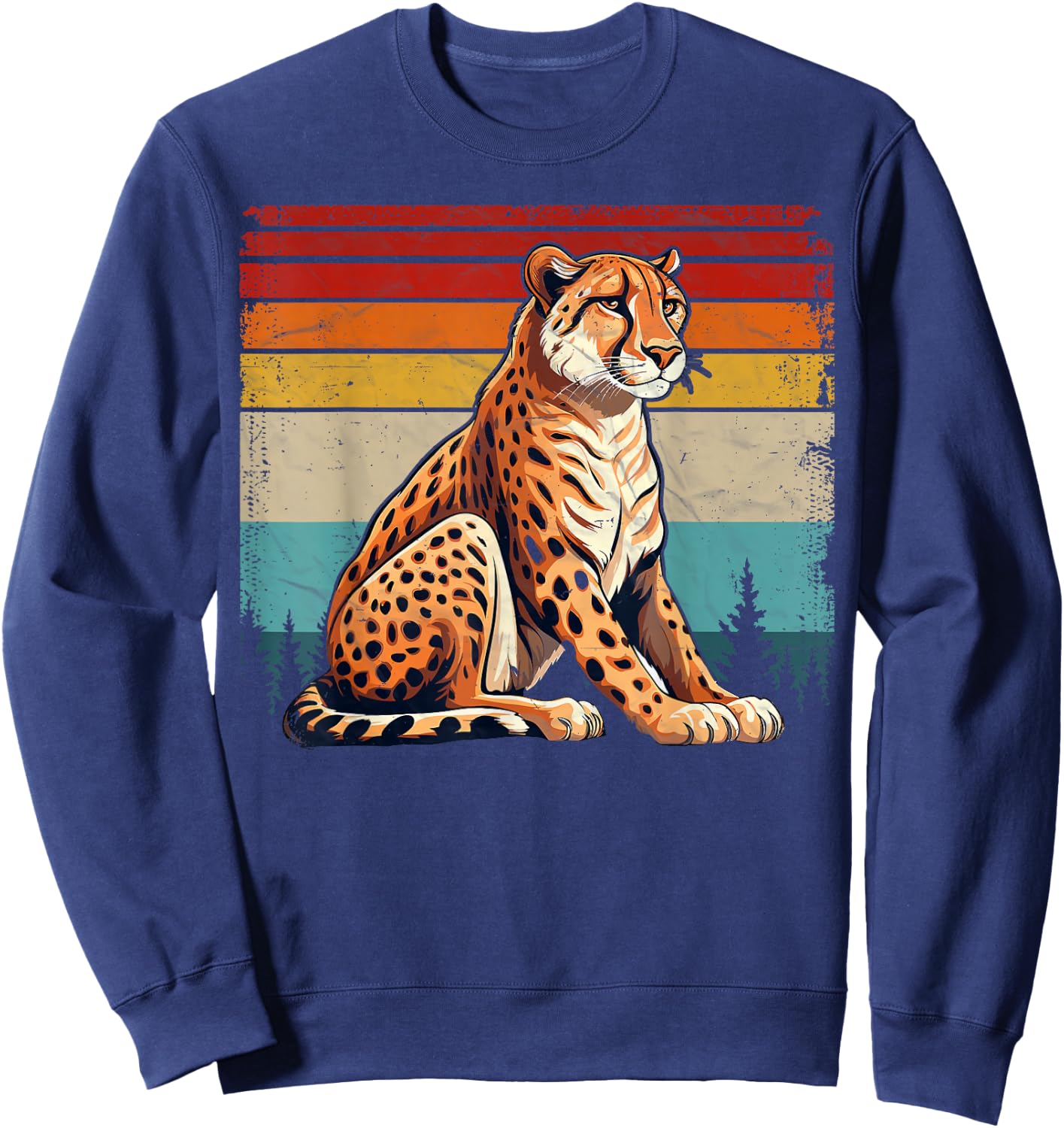 Cheetah Vintage Distressed Retro Style Cool Cheetah Sweatshirt - Sweatshirt | Navy
