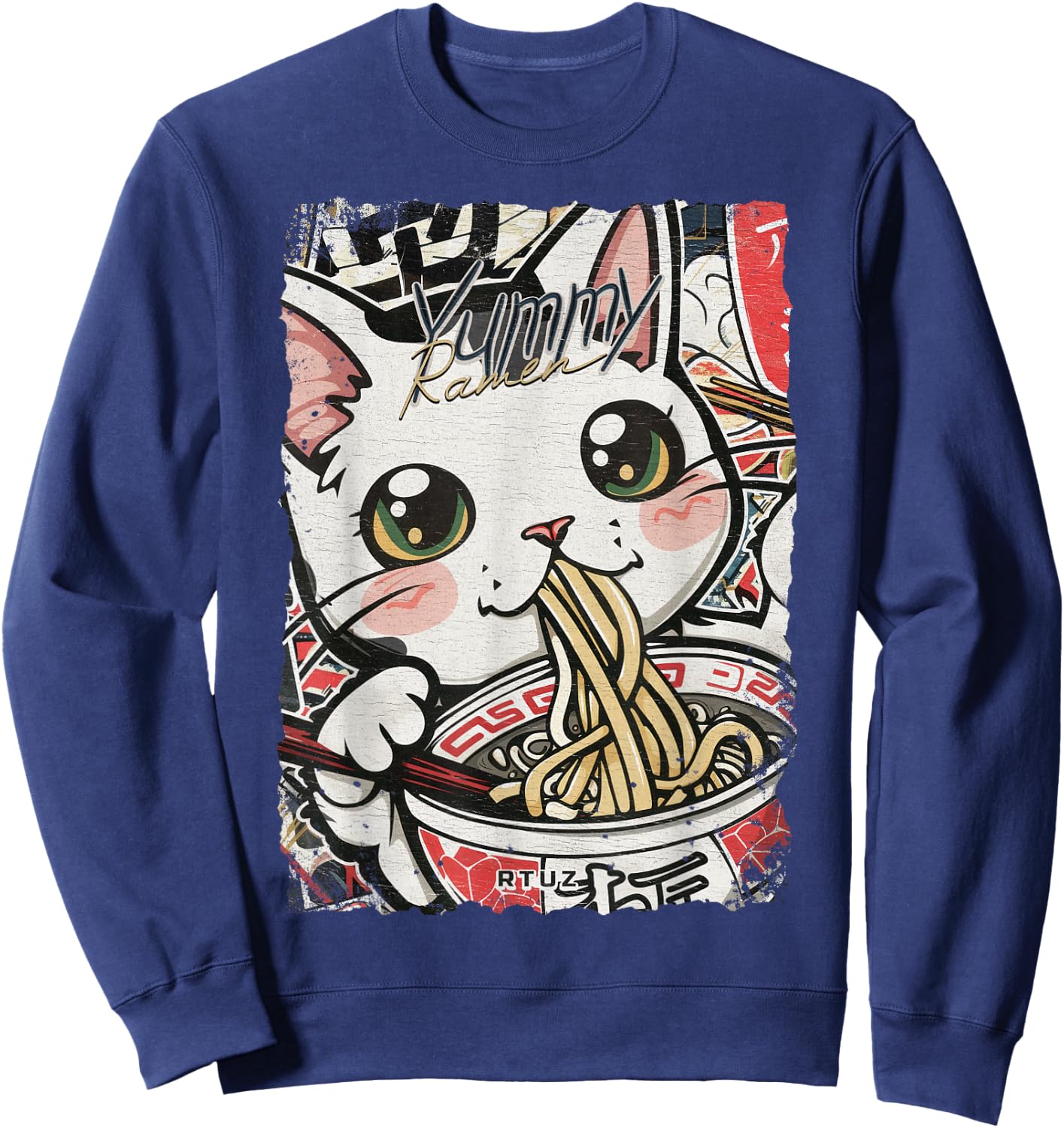 Ramen Nudeln Katze Japan Y2K Kawaii Retro Katzen Manga Anime Schwarz S Sweatshirt - Sweatshirt | Navy