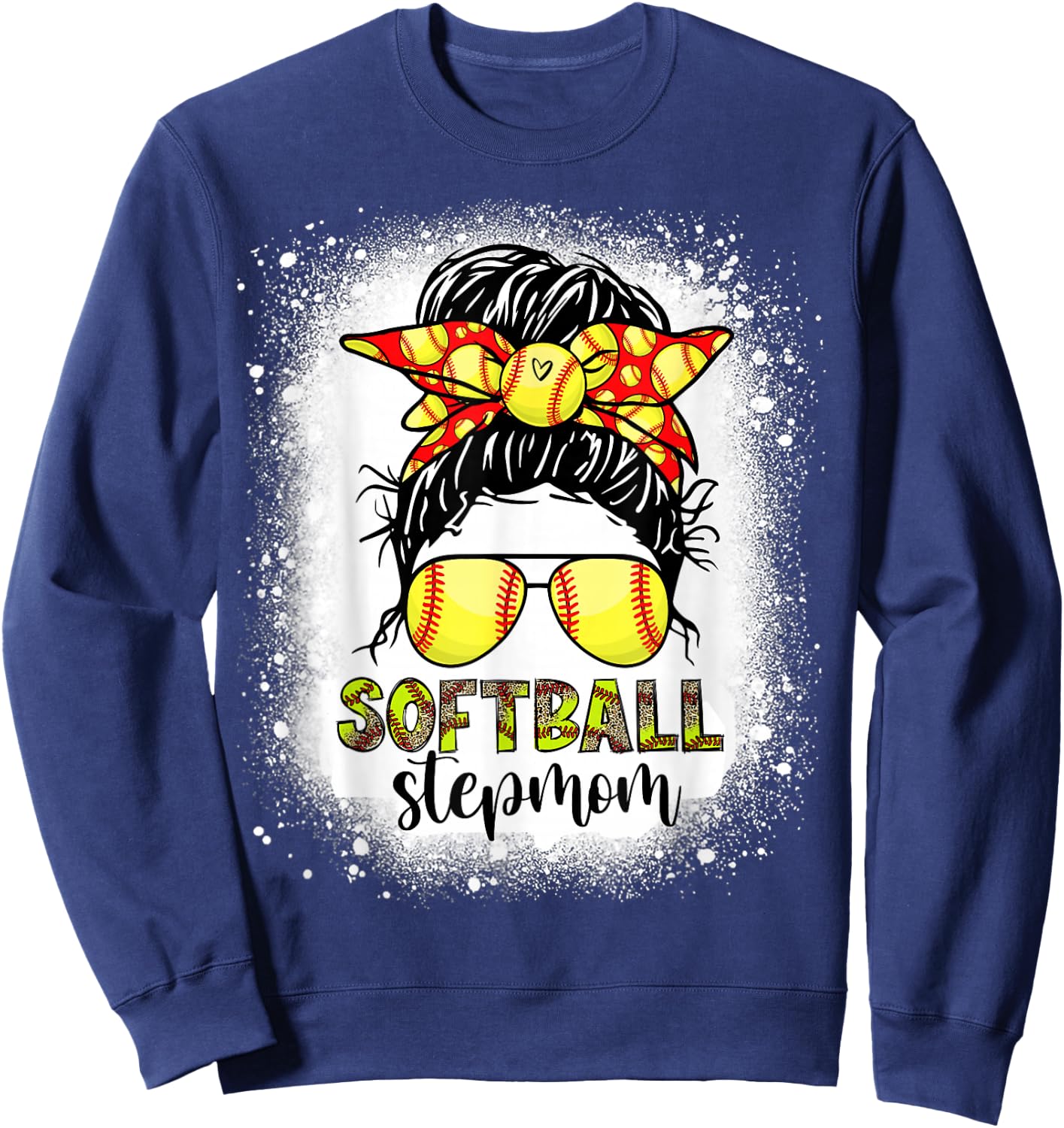 Softball Stepmom Messy Bun Softball Step-Mom Mother's Day Sweatshirt - Sweatshirt | Navy