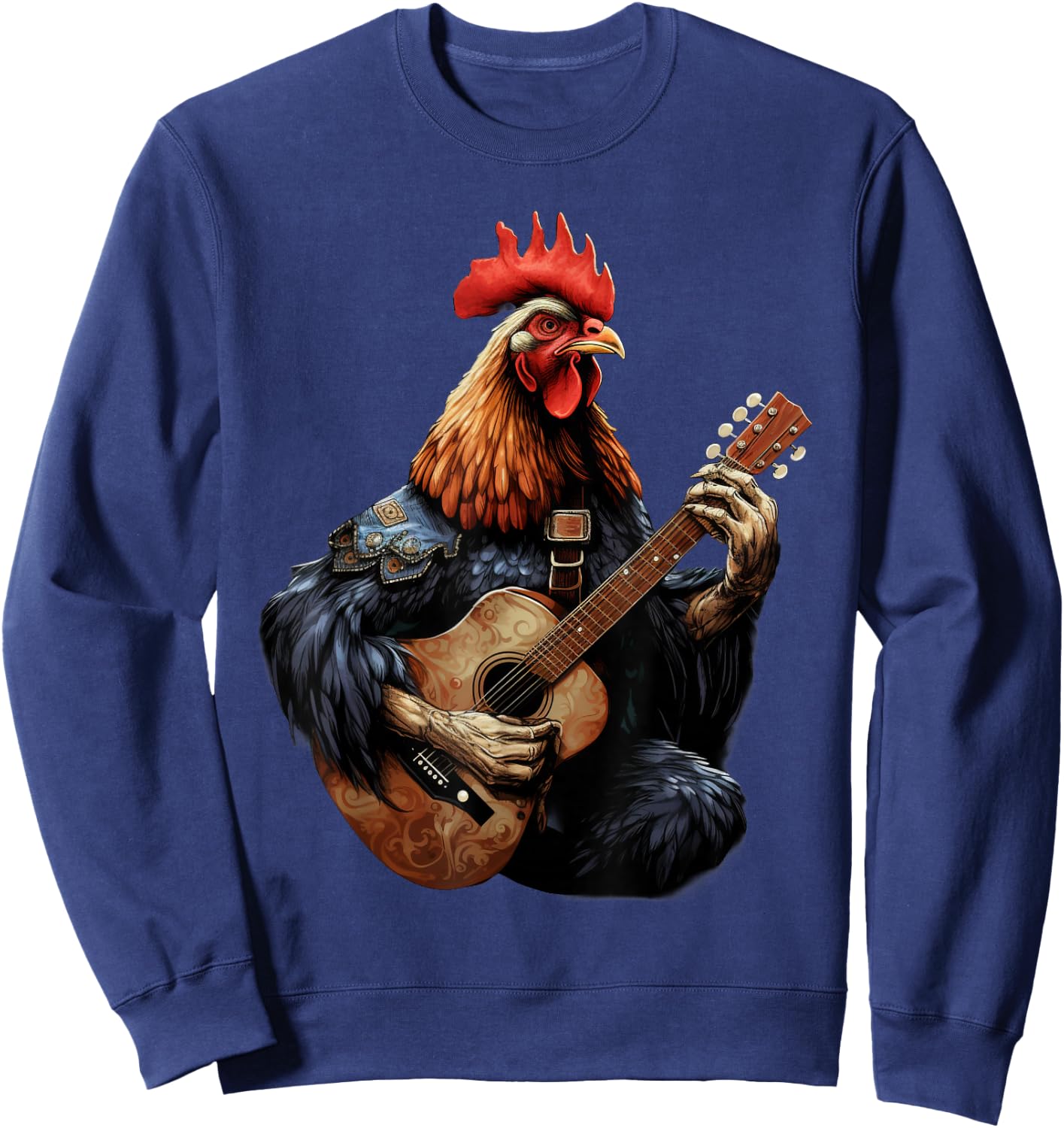 Cute Chicken Playing Guitar Chickens Musician Music Sweatshirt - Sweatshirt | Navy