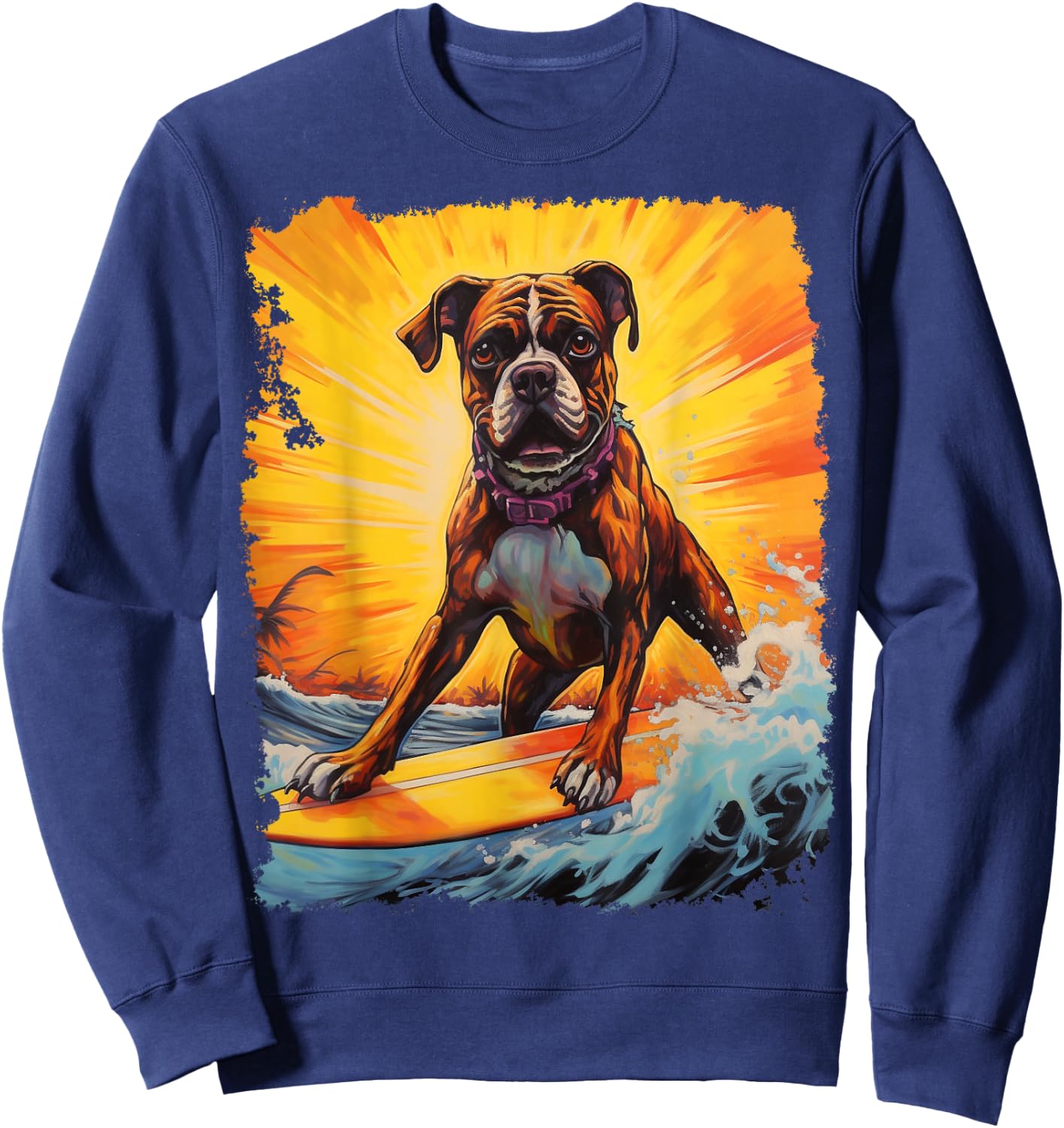 Pop Art Surf Boxer Dog Paddle Board Sweatshirt - Sweatshirt | Navy