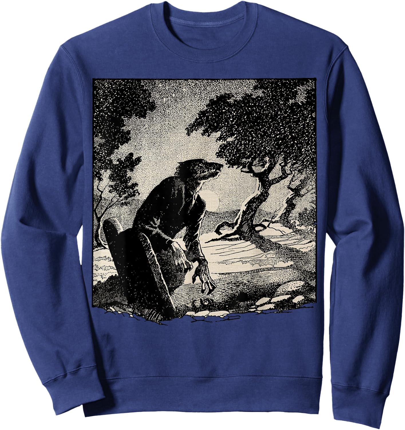 Cemetery Halloween Monster Vintage Horror Movie Werewolf Sweatshirt - Sweatshirt | Navy