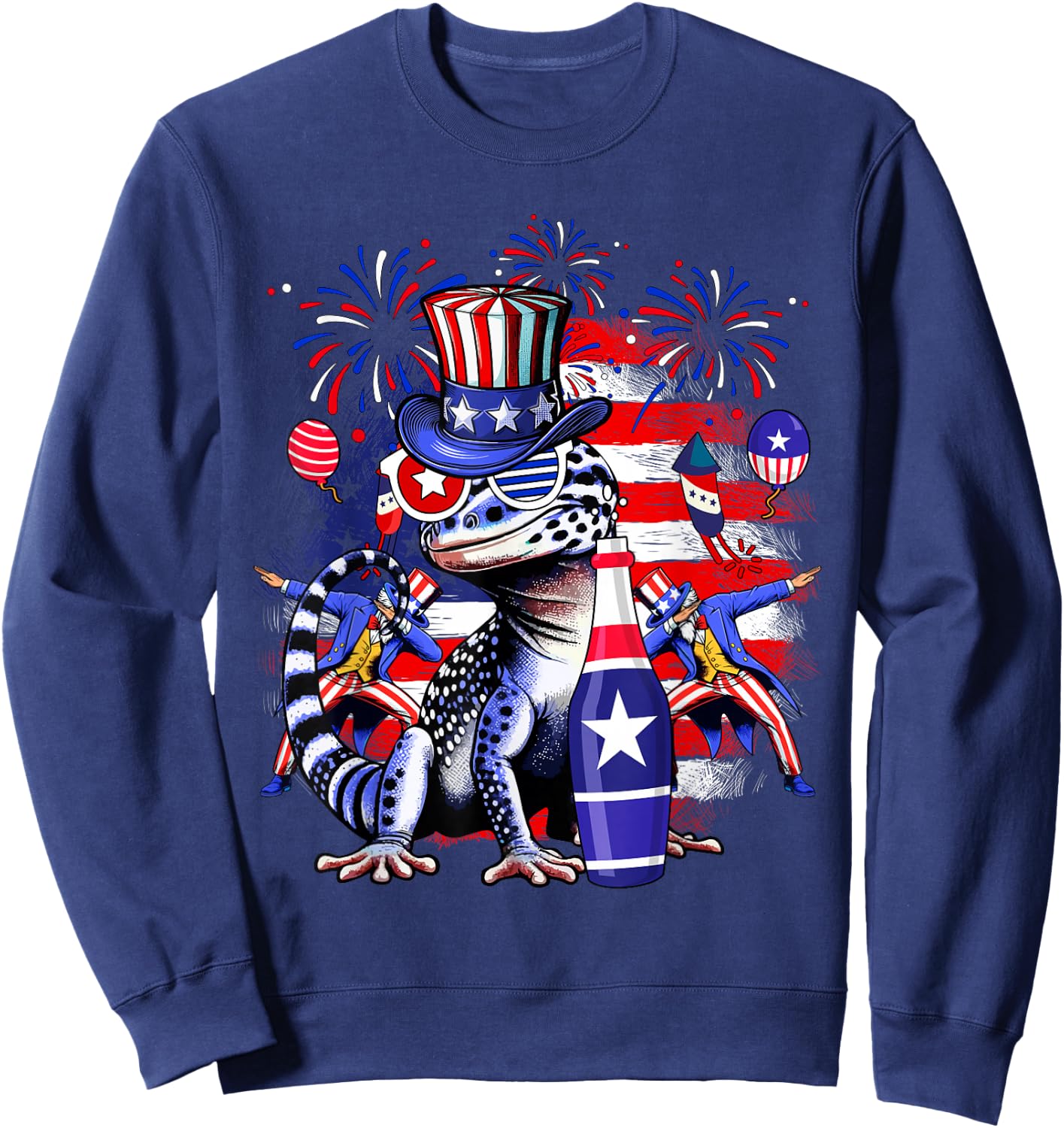 Vintage Gecko Sunglasses 4th Of July Fireworks Patriotic Sweatshirt - Sweatshirt | Navy