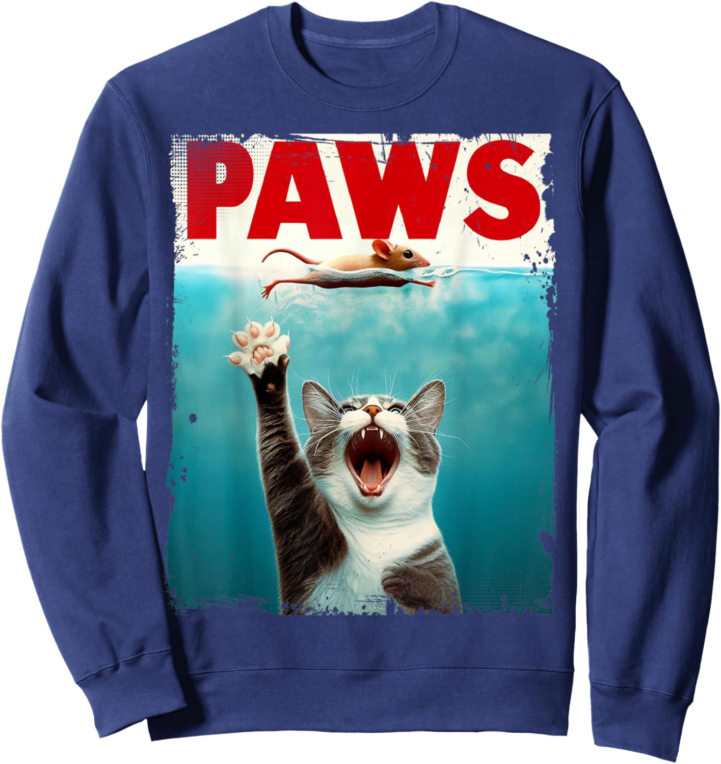 PAWS Parody Cat Mouse Humorous Cat Chasing Mouse Kitten Sweatshirt - Sweatshirt | Navy