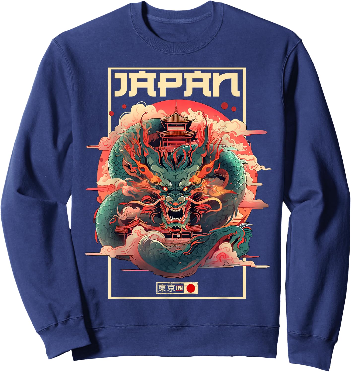 Tokyo inspired vintage style 80s retro Japanese Asian Dragon Sweatshirt - Sweatshirt | Navy