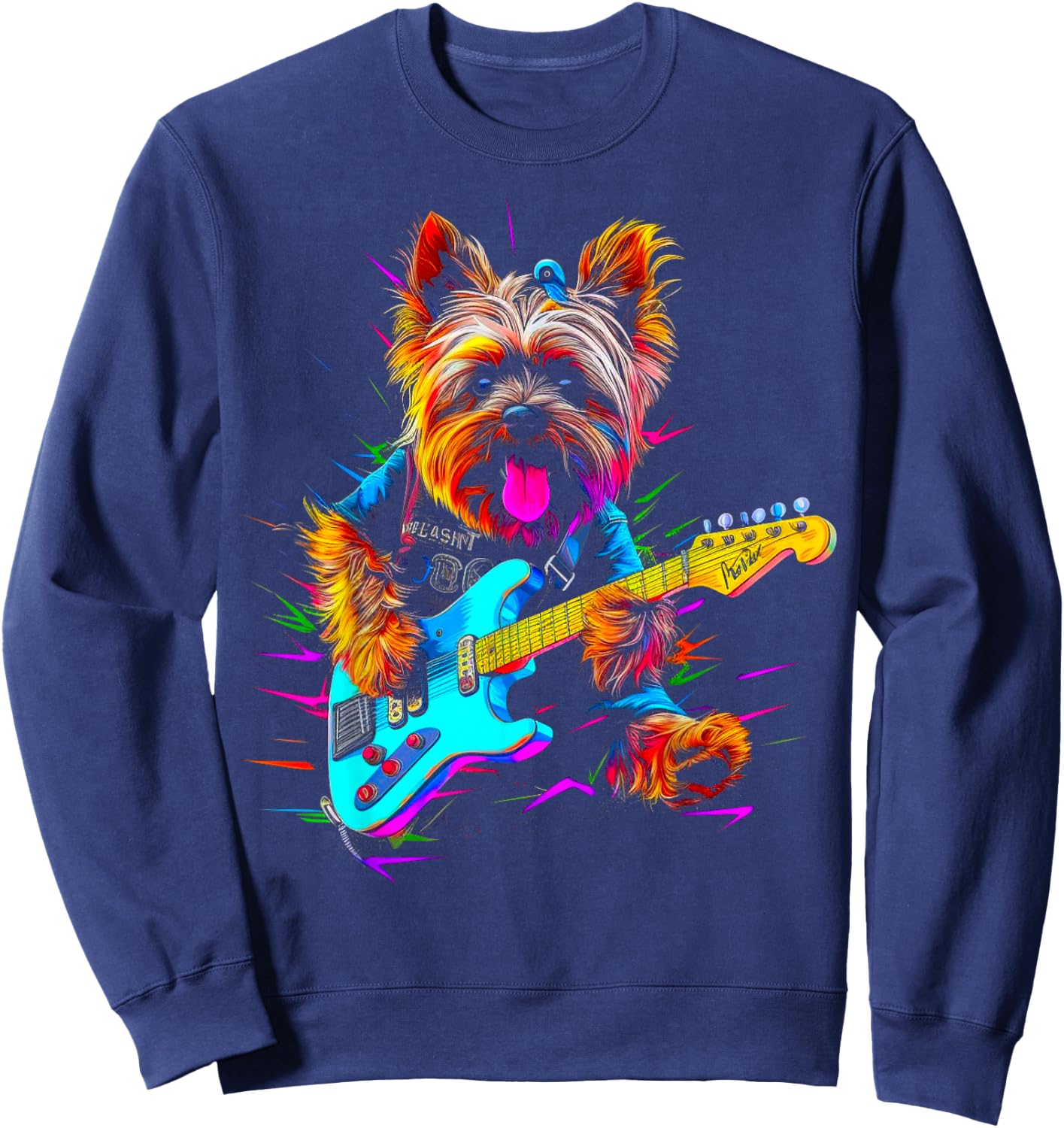 Yorkie Dog Yorkshire Terrier Guitarist Sweatshirt - Sweatshirt | Navy