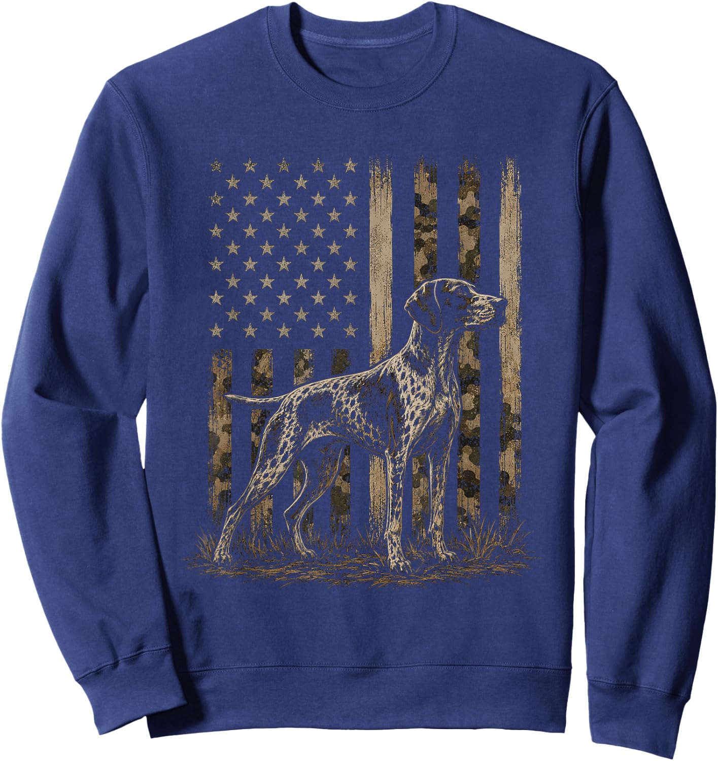 Camo American Flag German Shorthaired Pointer GSP Design Sweatshirt - Sweatshirt | Navy