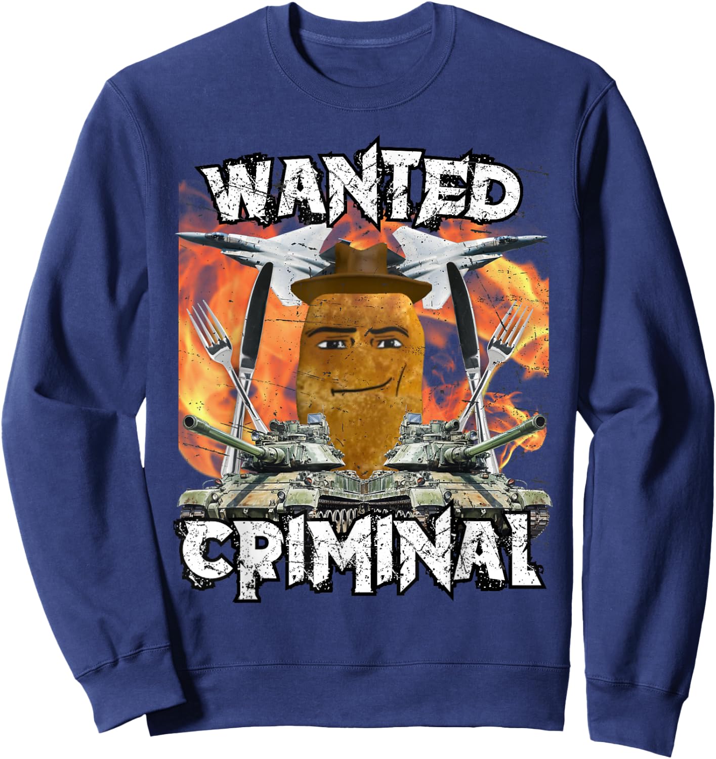 Chicken Nugget Man Face Cowboy Meme Sweatshirt - Sweatshirt | Navy