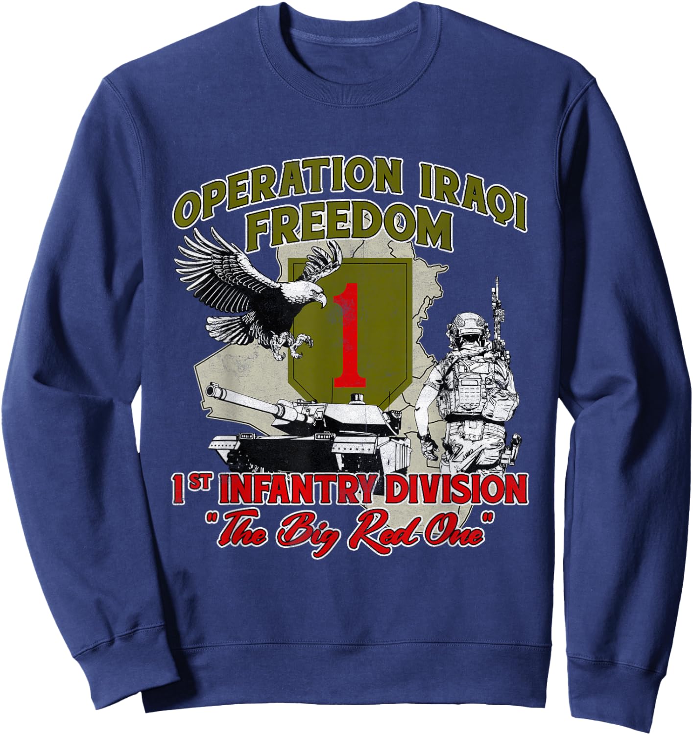 1st Infantry Division - Operation Iraqi Freedom OIF Veteran -Adults Black Small Modern Casual Sweatshirt - Sweatshirt | Navy
