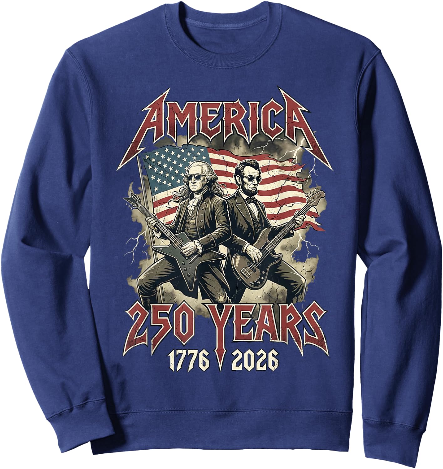 George Washington Abe Lincoln Guitar USA 250 Anniversary Sweatshirt - Sweatshirt | Navy