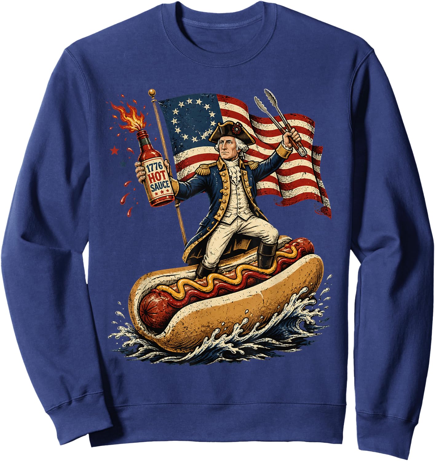 Delaware Dog Funny George Washington Hotdog Patriotic Sweatshirt - Sweatshirt | Navy