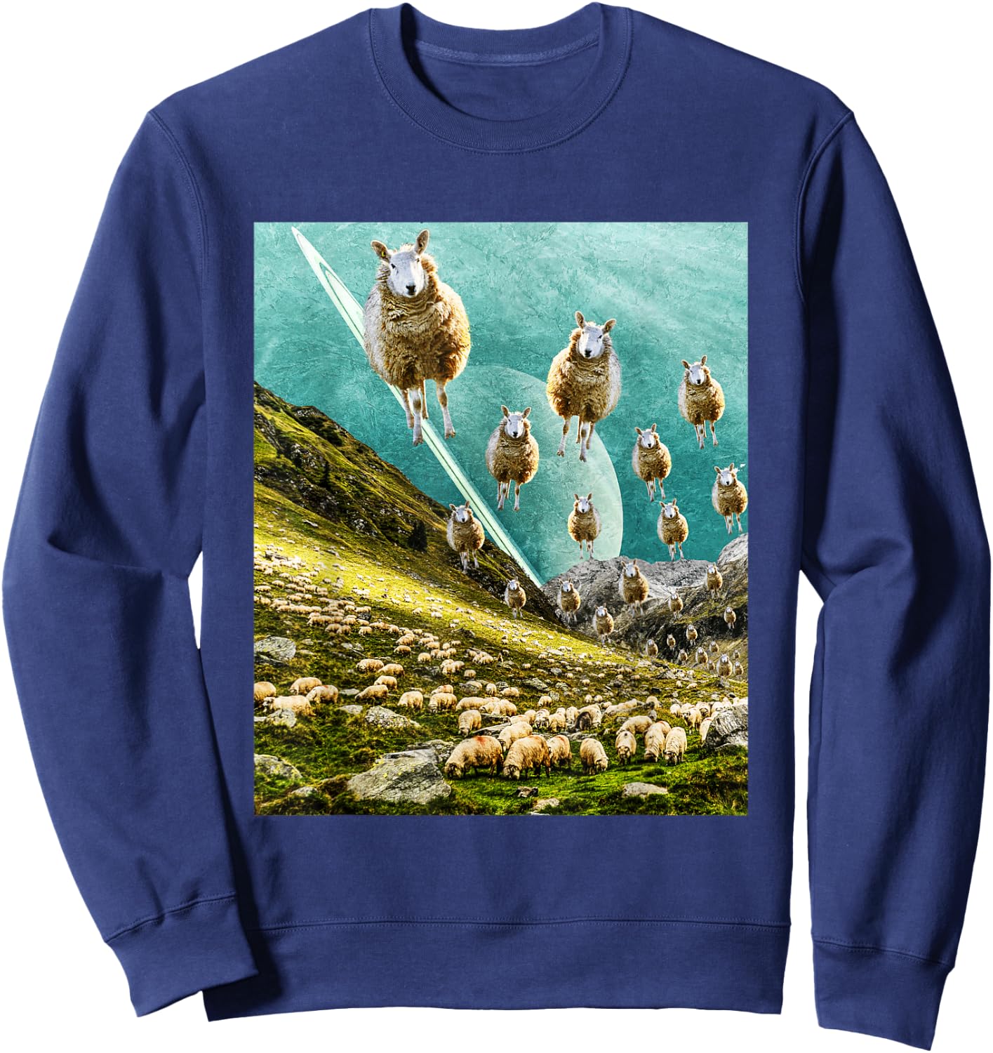 Flying Sheep - Funny Surreal Art - Collage Art - Classic Sweatshirt - Sweatshirt | Navy
