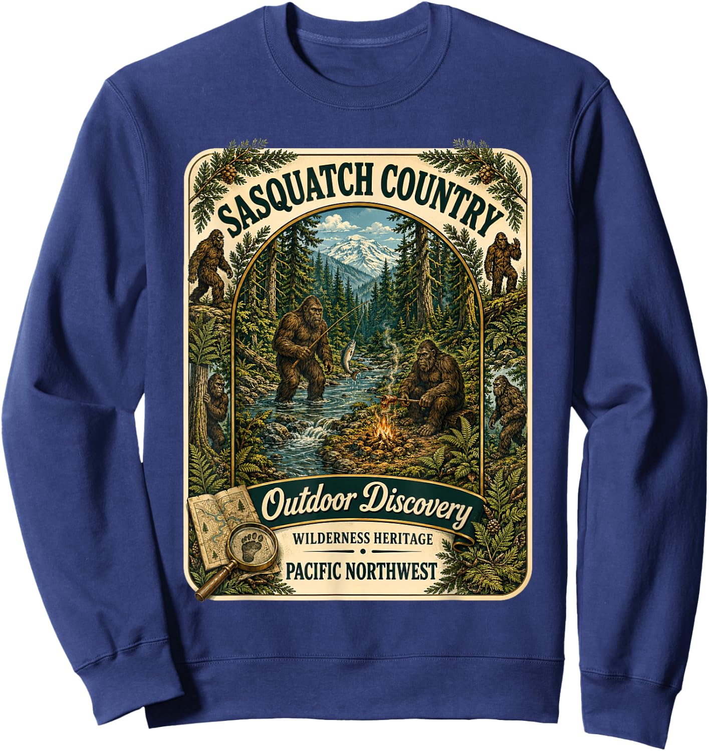 Sasquatch Bigfoot Country Outdoor Camping Pacific Northwest Sweatshirt - Sweatshirt | Navy