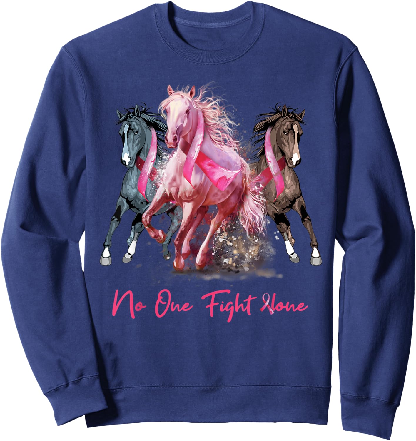 Horse With Breast Cancer Awareness Sweatshirt - Sweatshirt | Navy