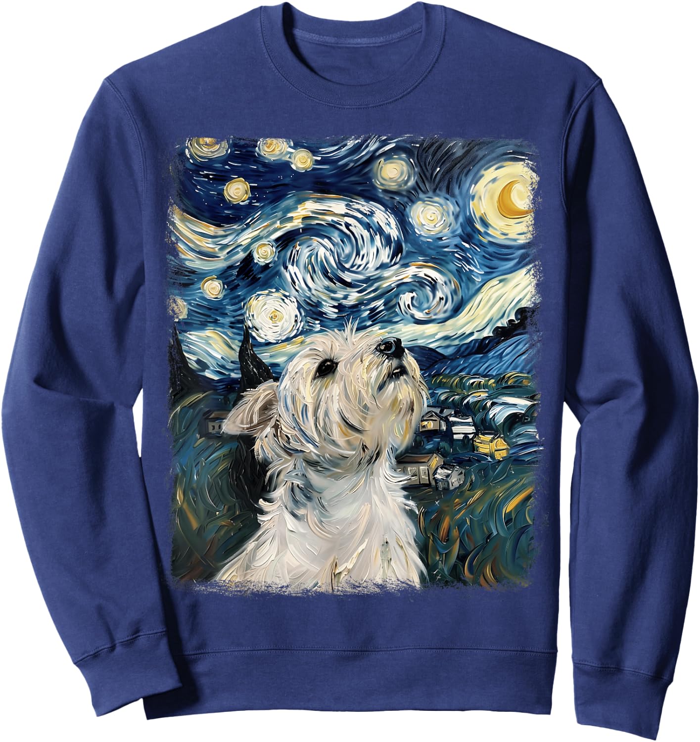 West Highland Terrier Dog Starry Night Painting Sweatshirt - Sweatshirt | Navy