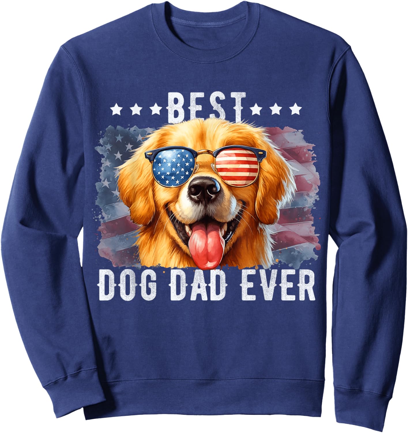 Golden Retriever Best Dog Dad Ever Fathers Day American Flag Women Kids Sweatshirt - Sweatshirt | Navy