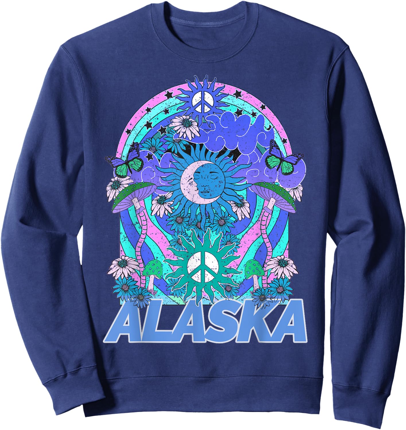 Alaska Retro Vintage Mountains & Outdoors Wilderness State Sweatshirt - Sweatshirt | Navy