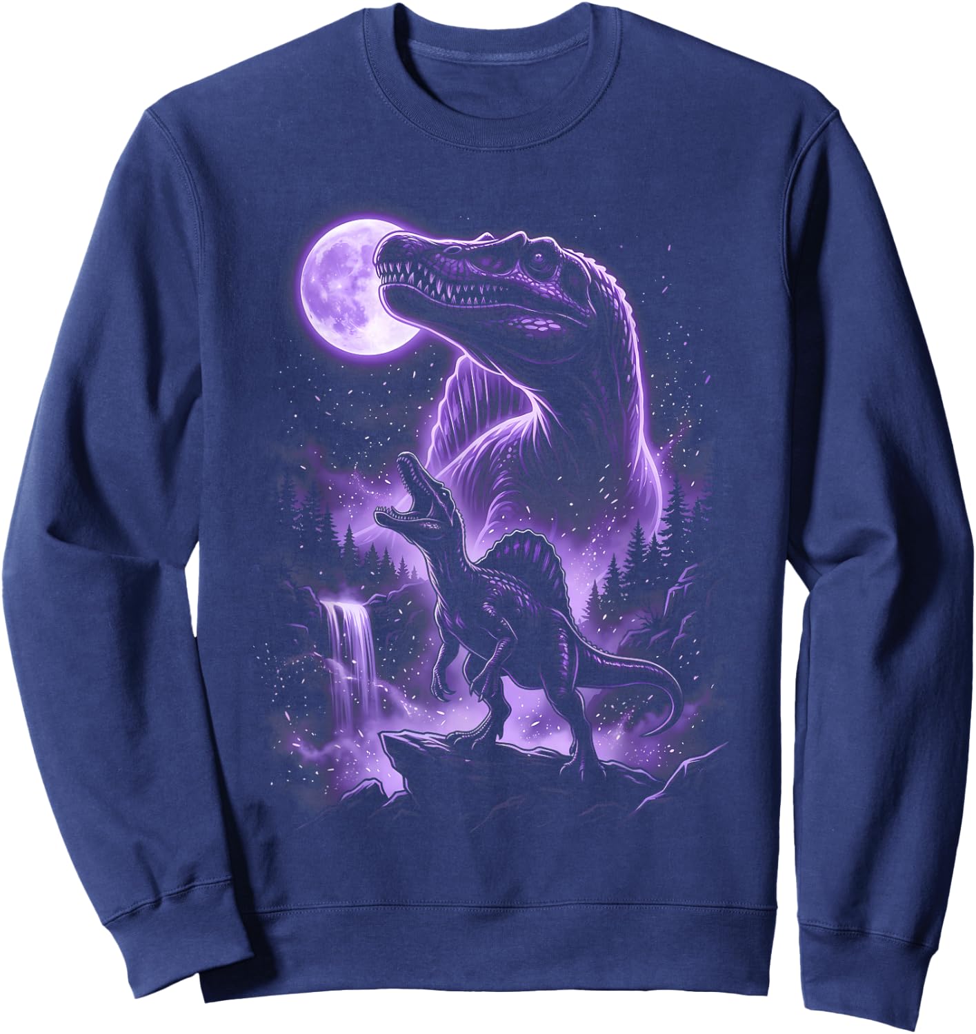 Spinosaurus Silhouette Mystical Moon Dinosaur Sweatshirt - Sweatshirt | Navy