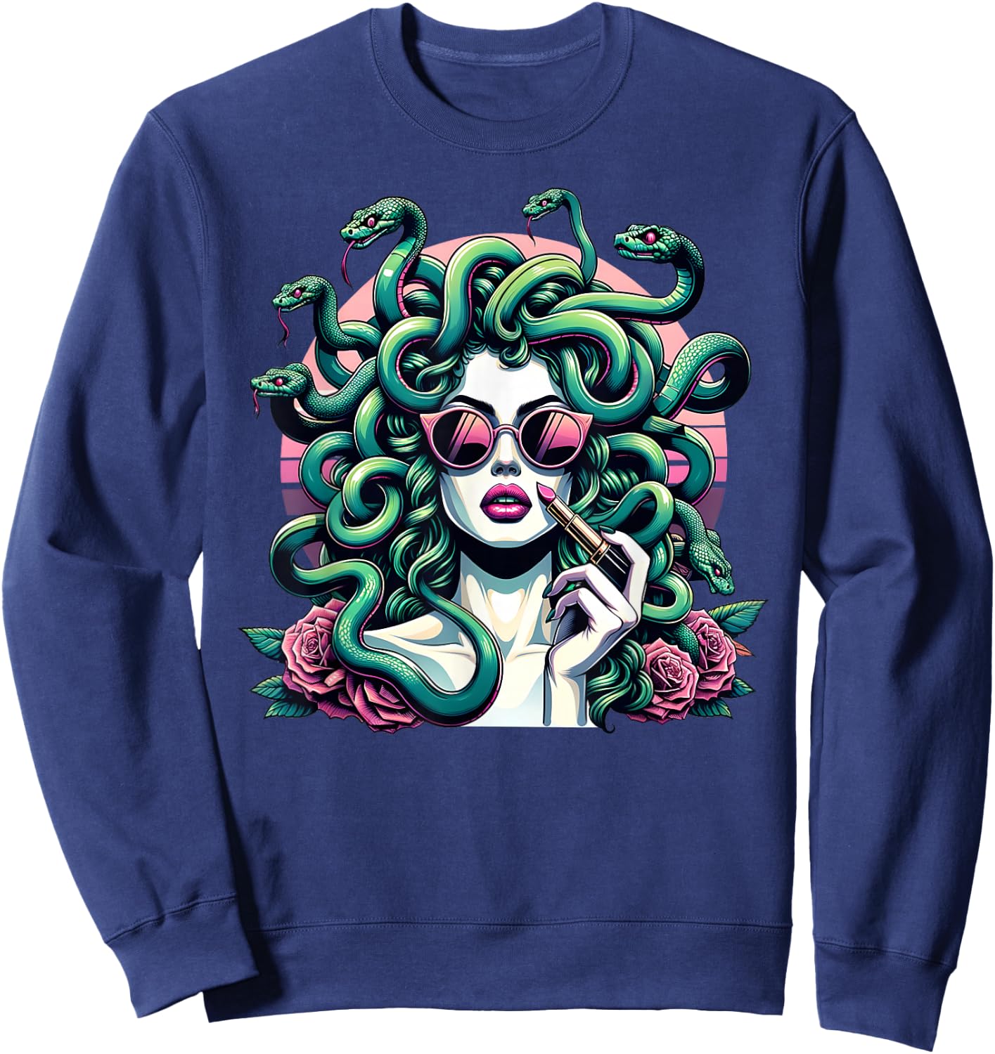 Glamorous Medusa Snake Lady Stylish Mythical Fashion Art Sweatshirt - Sweatshirt | Navy