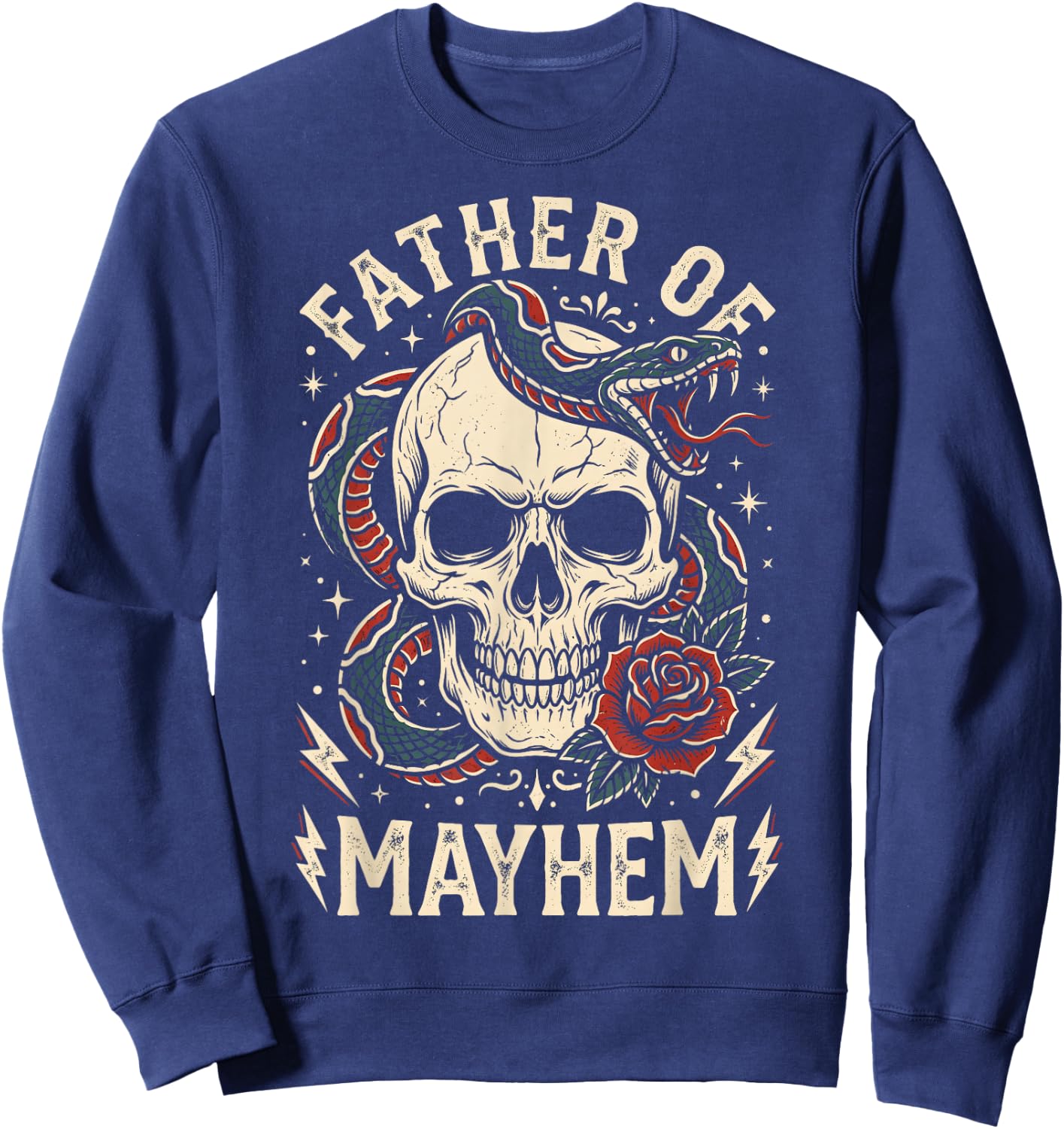 Father of Mayhem Vintage Tattoo Skull Snake & Rose Sweatshirt - Sweatshirt | Navy