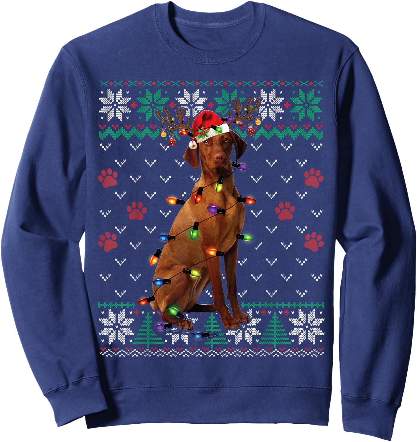 Vizsla Christmas Santa Ugly Sweater Dog Lover Xmas Sweatshirt - Sweatshirt | Navy