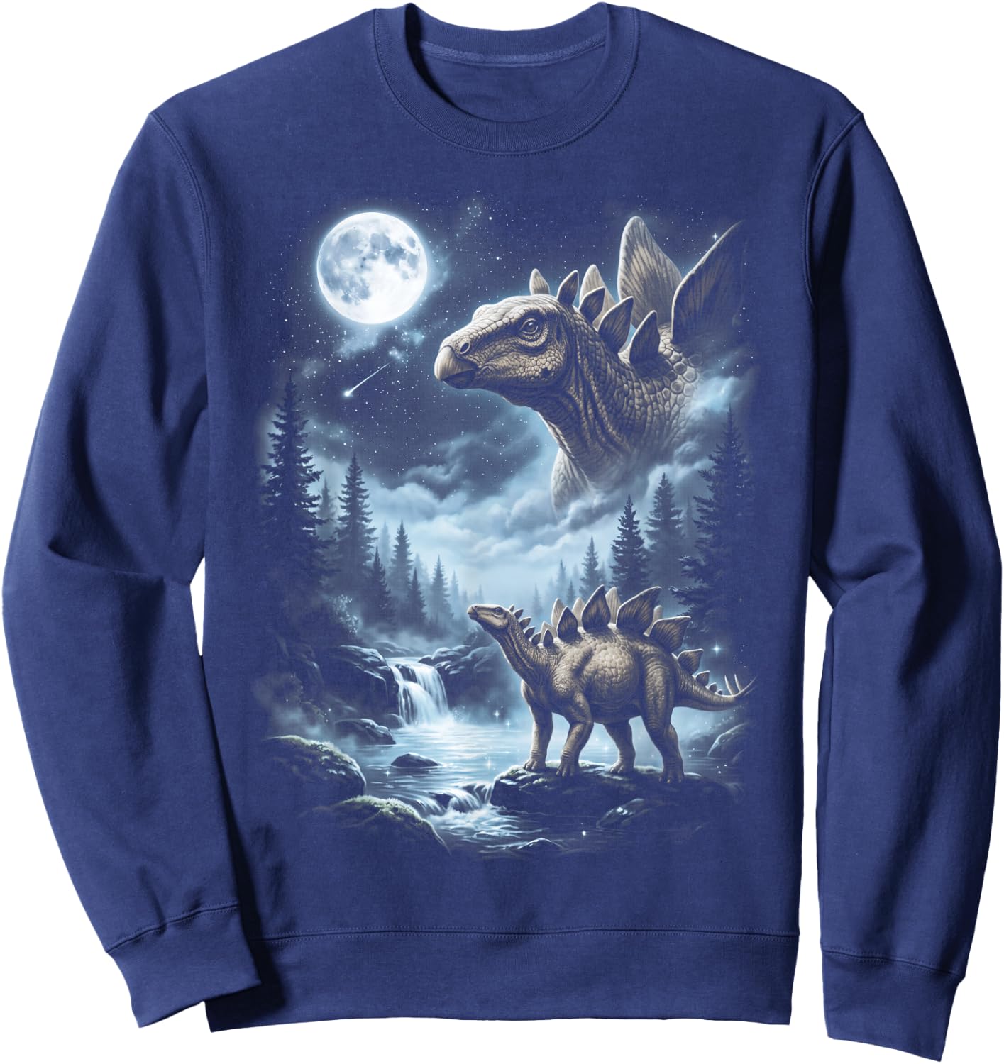 Stegosaurus Howling at Moon 90's Retro Dinosaur Sweatshirt - Sweatshirt | Navy