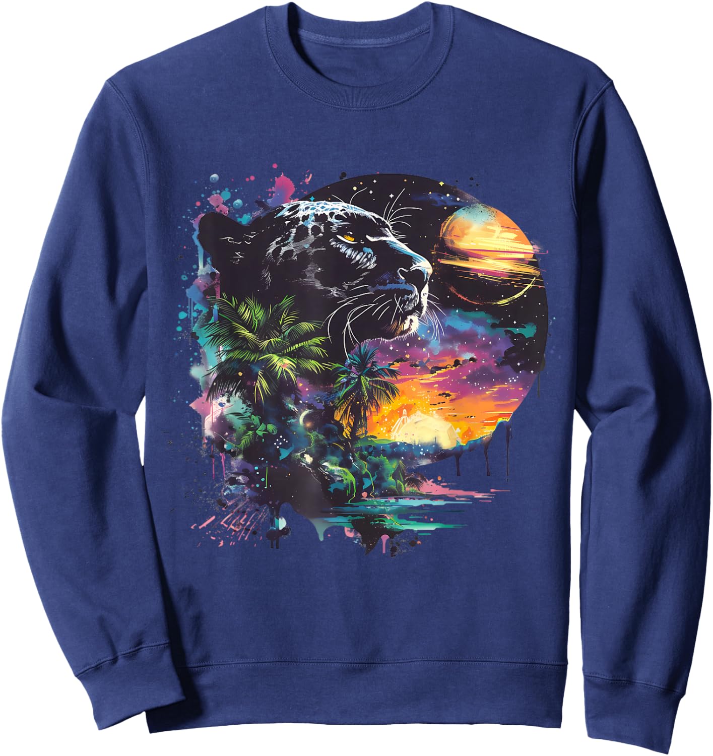 Panther Colourful Moon Artwork Panther Lover Wildlife Sweatshirt - Sweatshirt | Navy