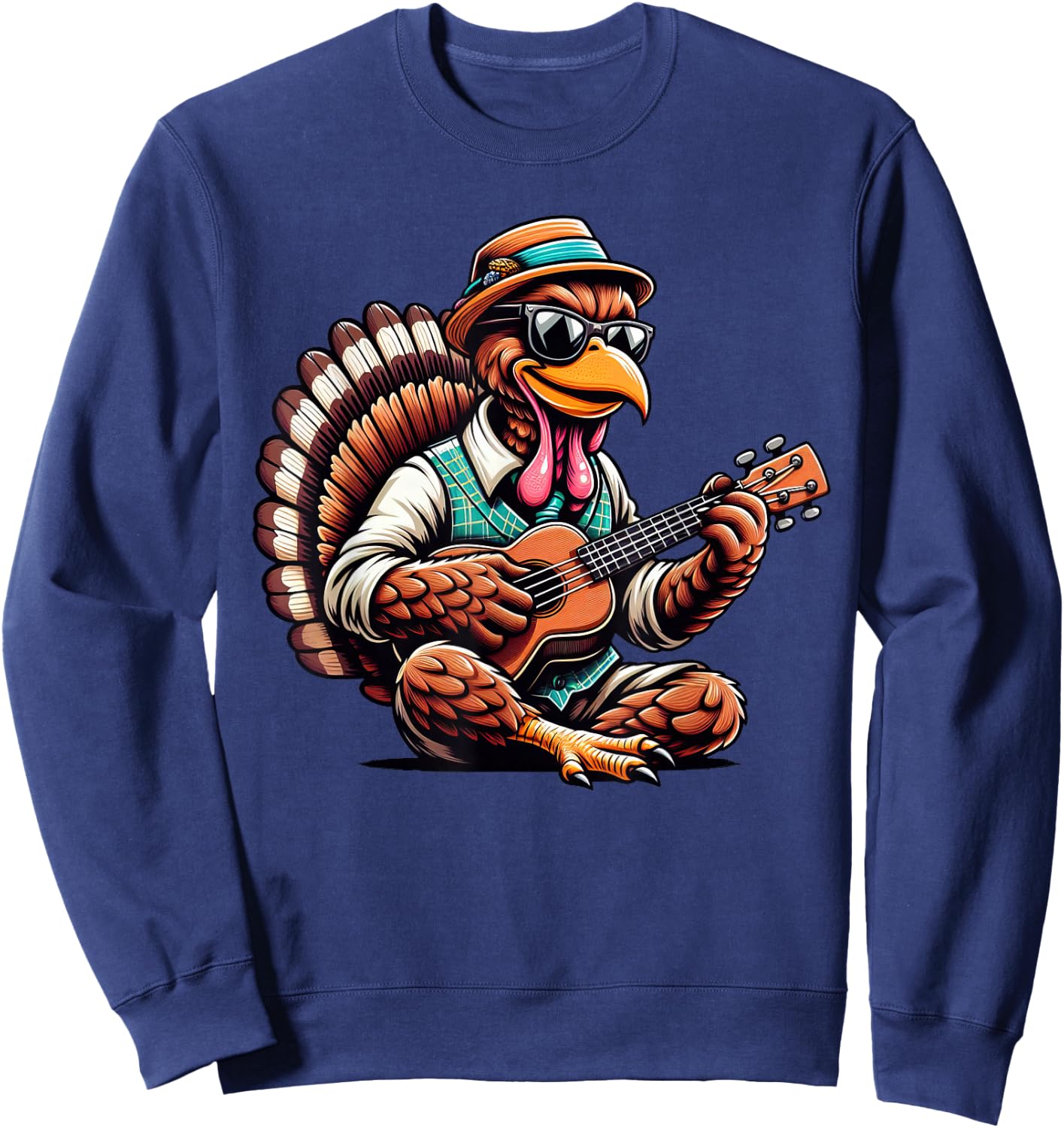 Funny Turkey Thanksgiving Ukulele Kids Sweatshirt - Sweatshirt | Navy