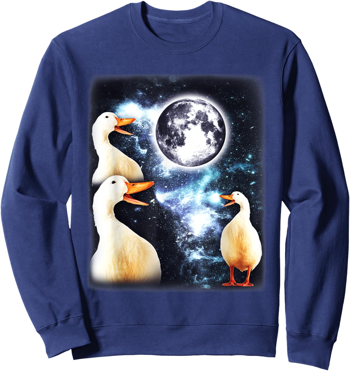 3 Ducks Howl At Moon Funny Weird Cursed Pekin Duck Lover Sweatshirt - Sweatshirt | Navy