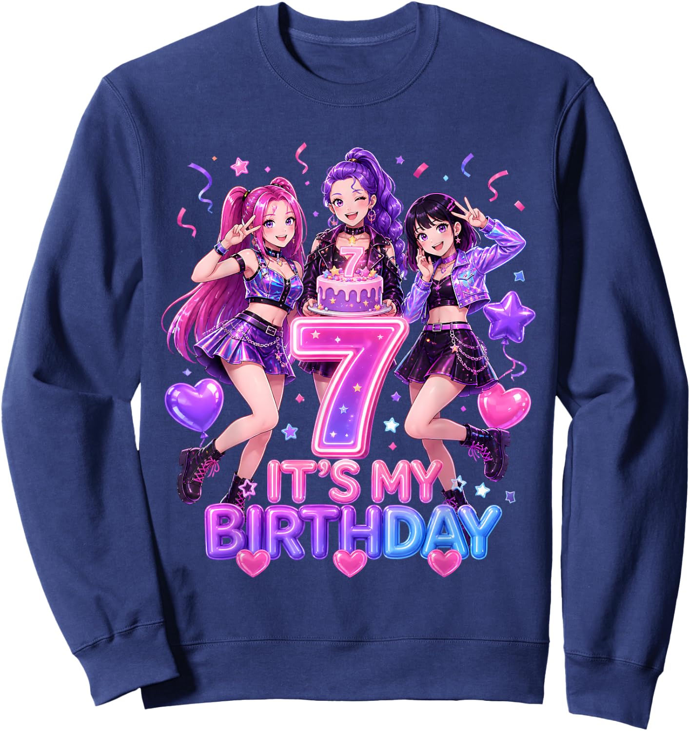 Kids It's My 7th K Pop Birthday Girl 7 Year Old K-Pop Bday Sweatshirt - Sweatshirt | Navy