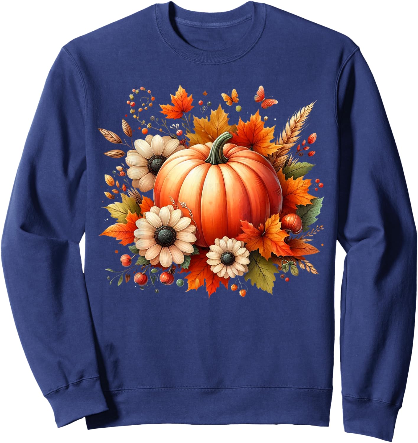 Pumpkin Garphic Fall Autumn Thanksgiving Vintage Pumpkin Sweatshirt - Sweatshirt | Navy