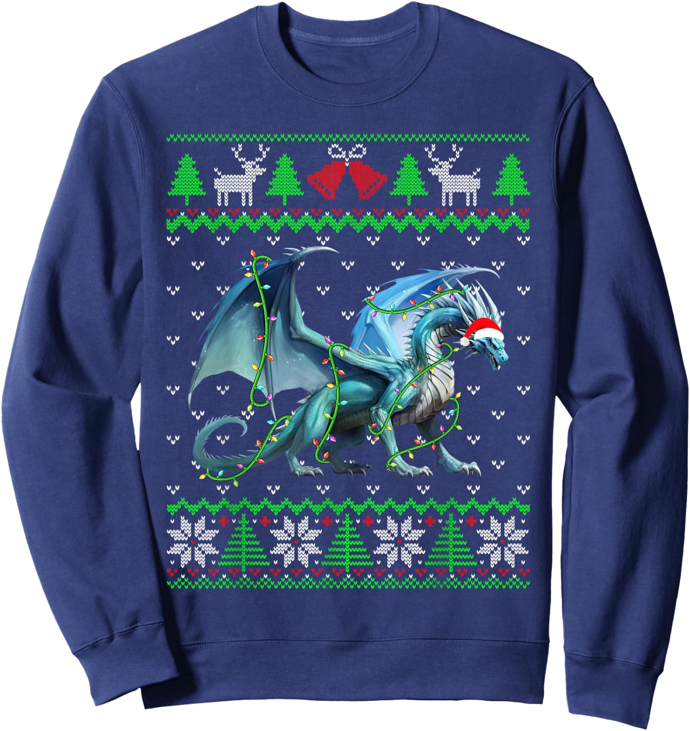 Funny Dragon Lights Ugly Sweater Christmas Tree Animals Sweatshirt - Sweatshirt | Navy