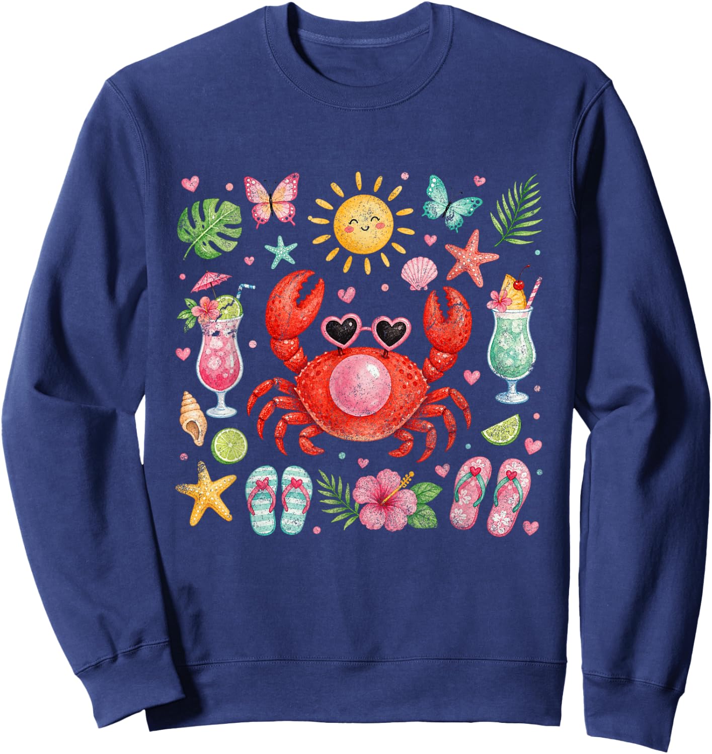 Crab Blowing Bubble Summer Vibes Coastal Beach Girls' Trip Sweatshirt - Sweatshirt | Navy