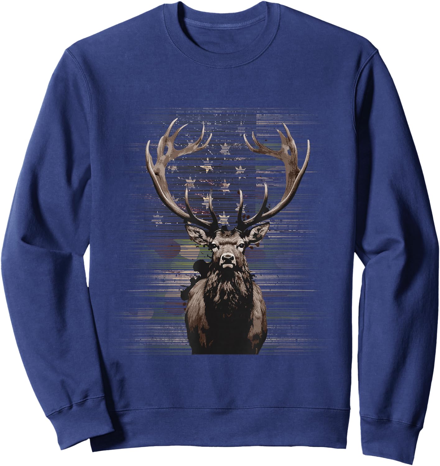 BASBO American Flag Camo Camouflage Outdoor Antlers Elk Deer Sweatshirt - Sweatshirt | Navy