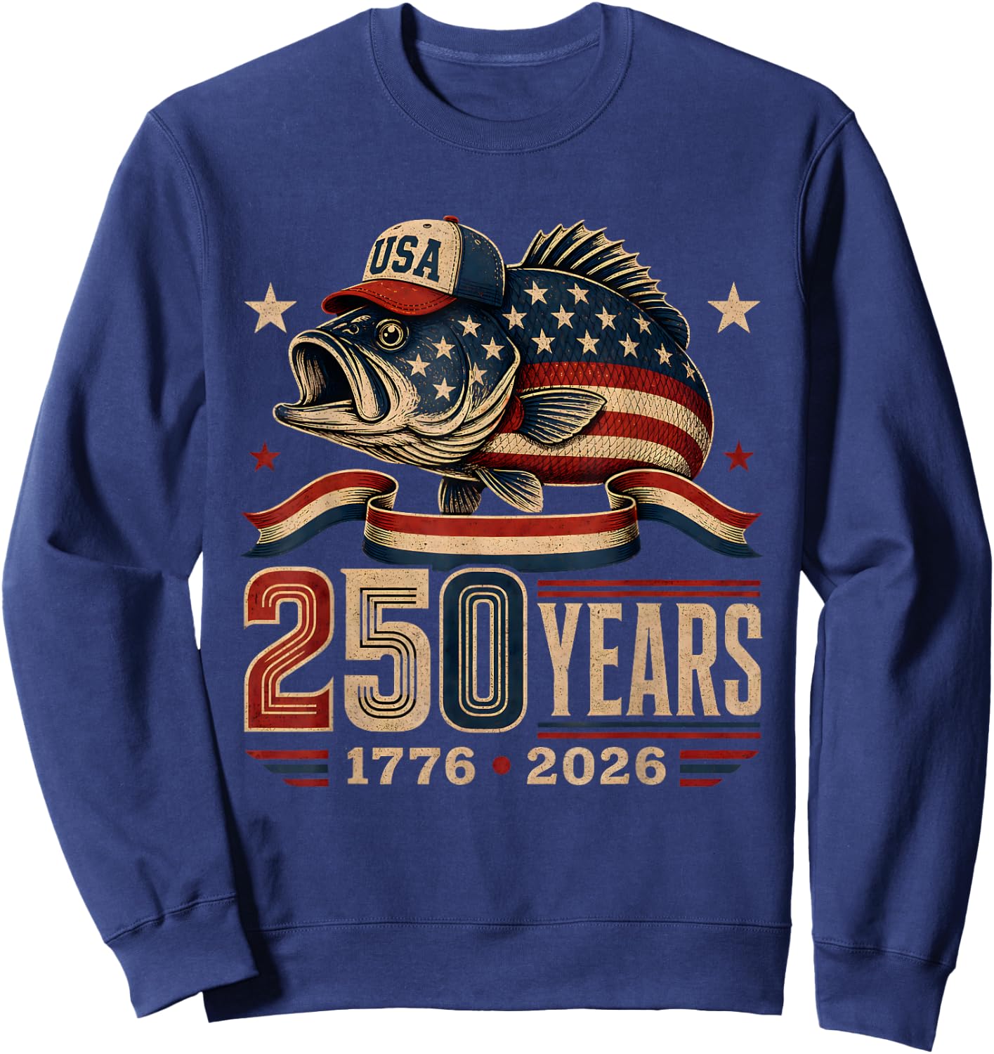 250 Years 1776-2026 Bass Fishing 250th Anniversary 4th July Sweatshirt - Sweatshirt | Navy